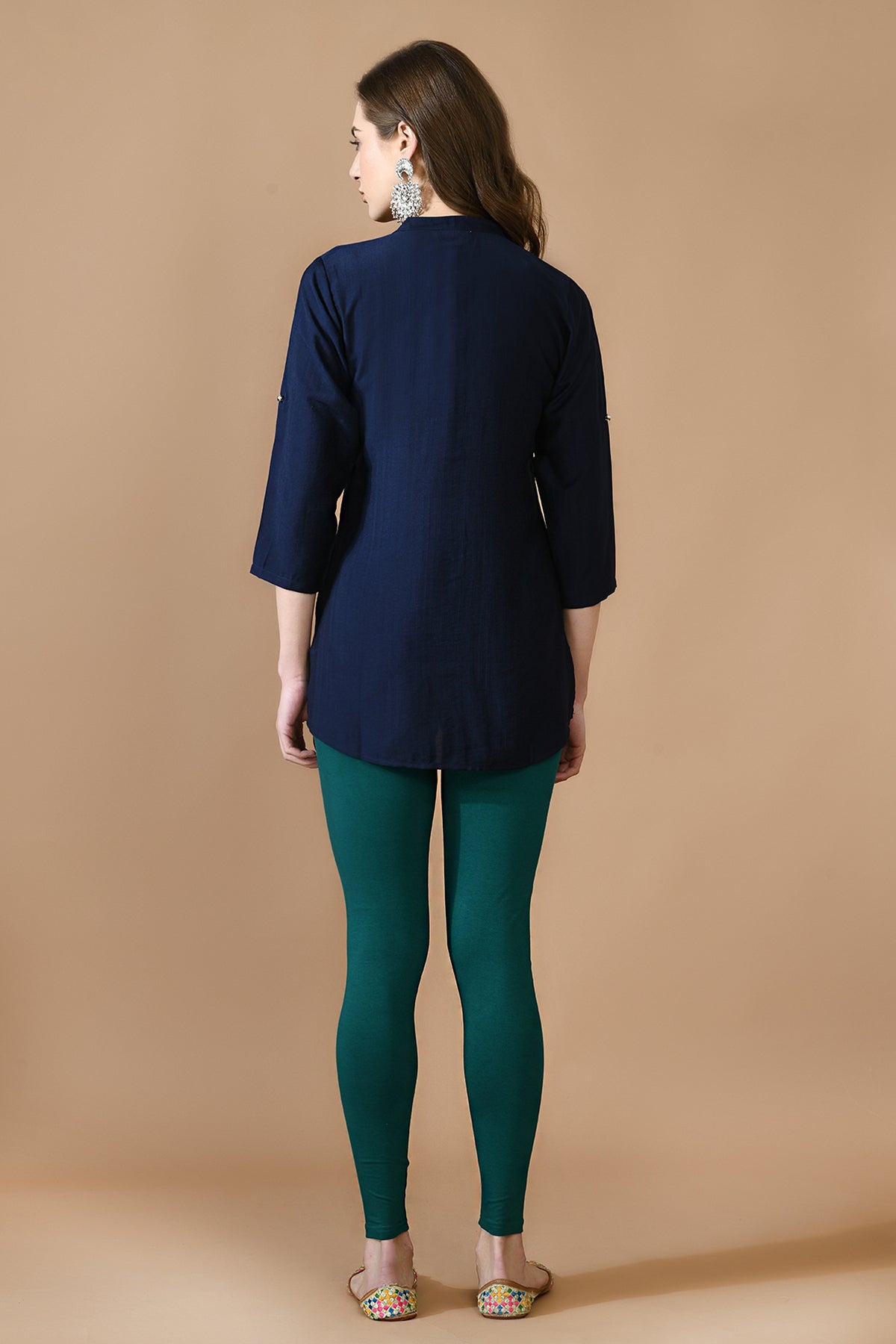 Navy Blue Floral Embroidered Top