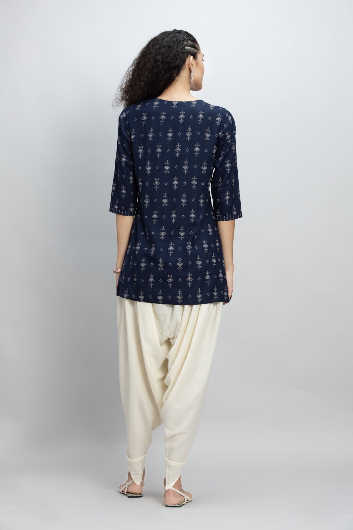Navy Blue Embroidered A-Line Kurti