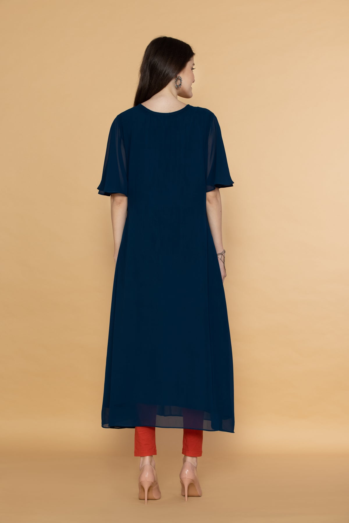 Teal Blue Yoke Embroidered Midi Dress
