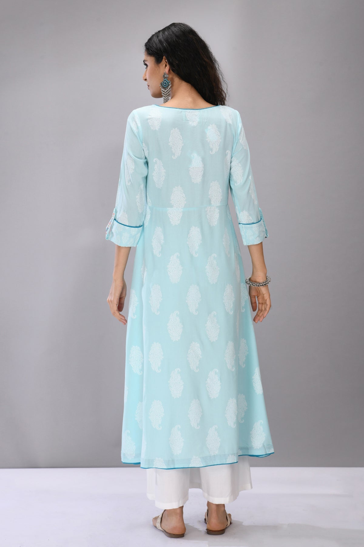 Sky Blue Embroidered Yoke Dress