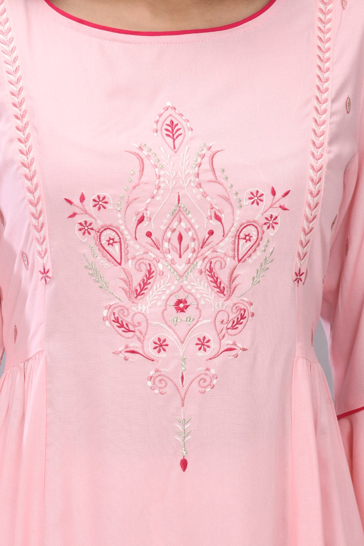 Pink Yoke Embroidered Dress