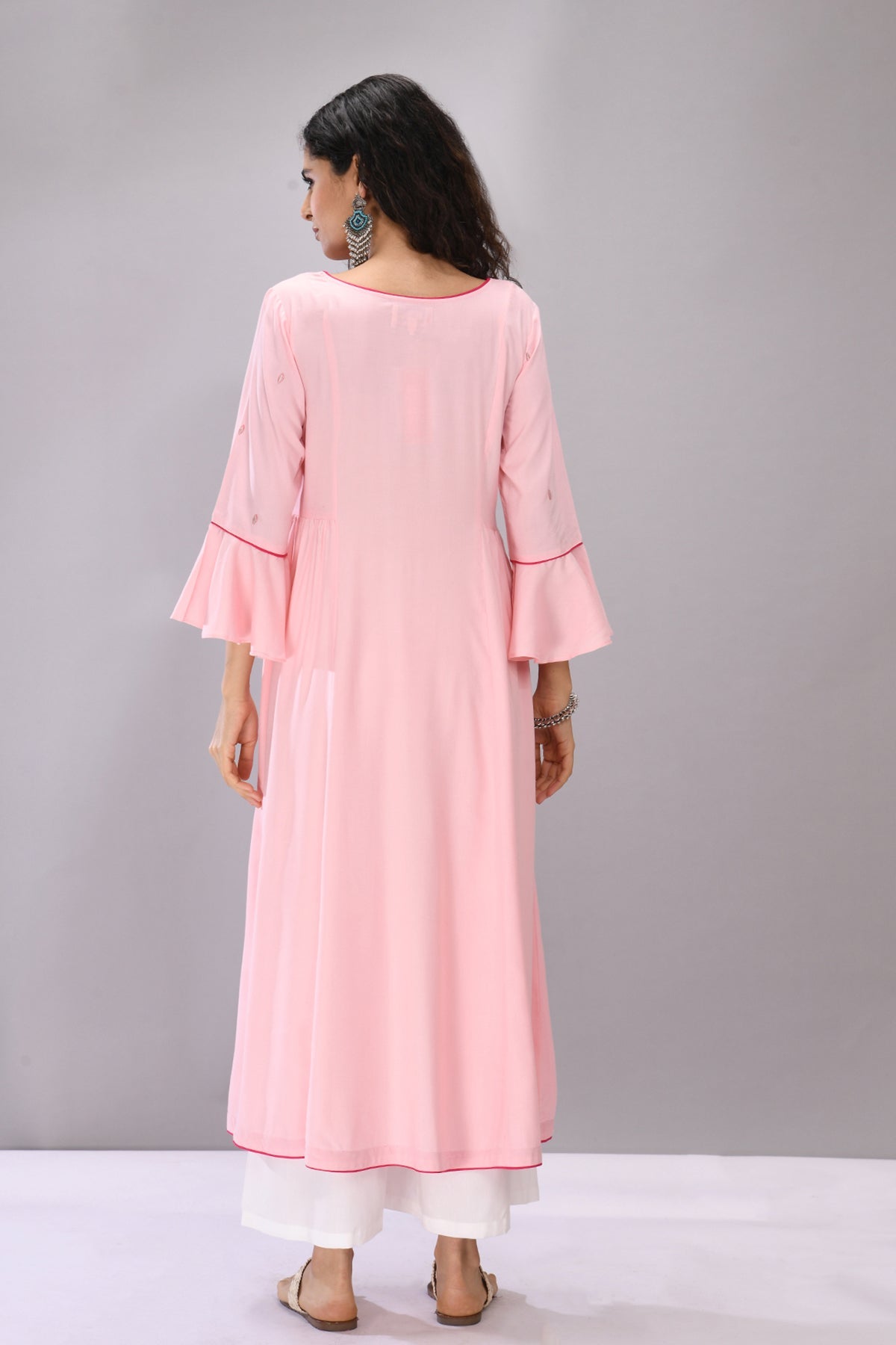 Pink Yoke Embroidered Dress