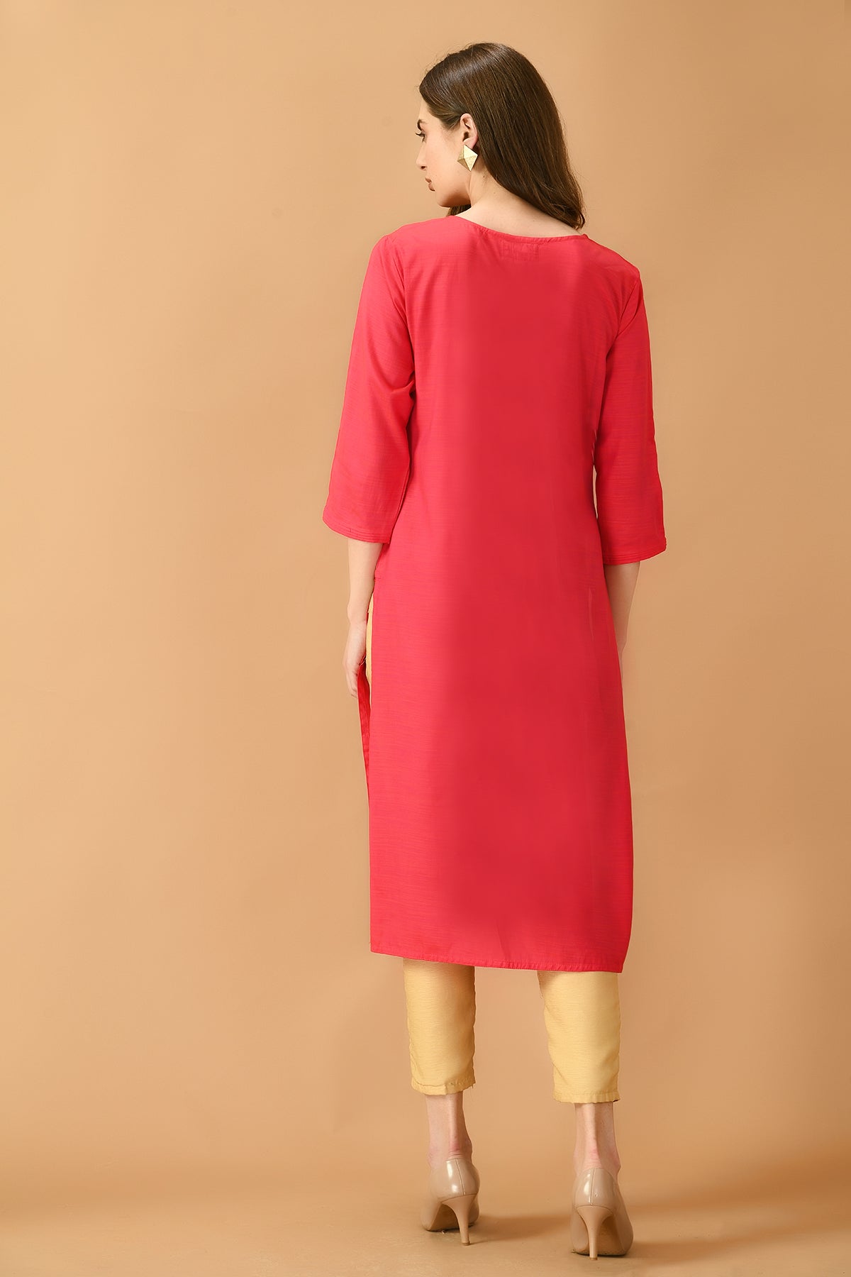 Pink Straight Embroidered Kurta