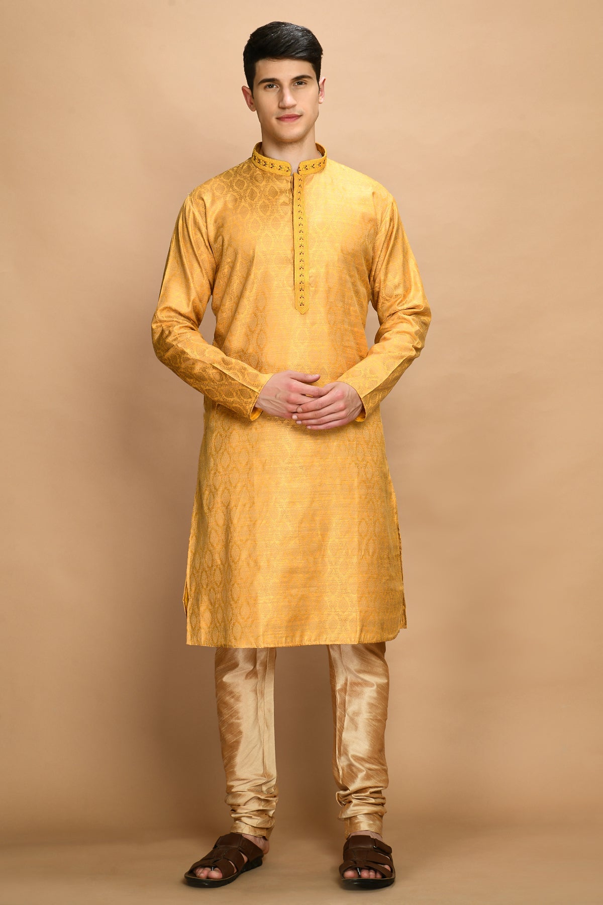 Mustard Self Design Kurta Set