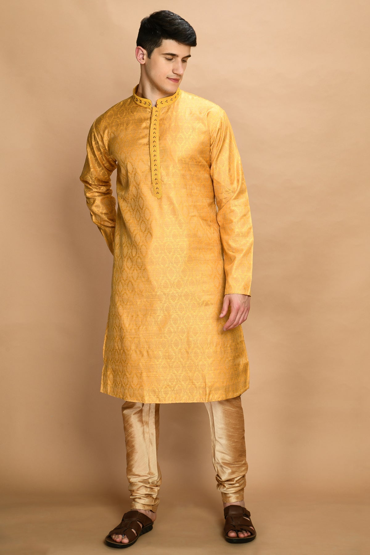Mustard Self Design Kurta Set