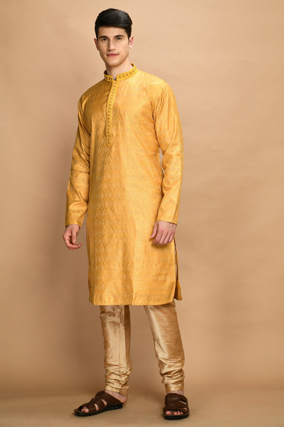 Mustard Self Design Kurta Set