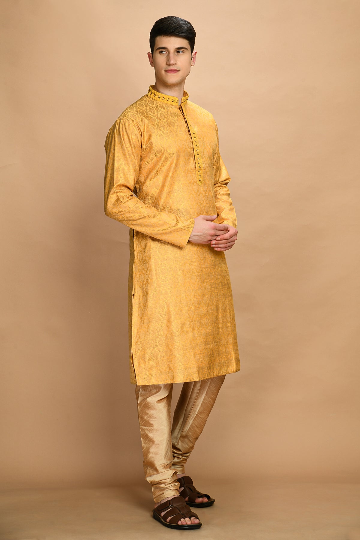 Mustard Self Design Kurta Set