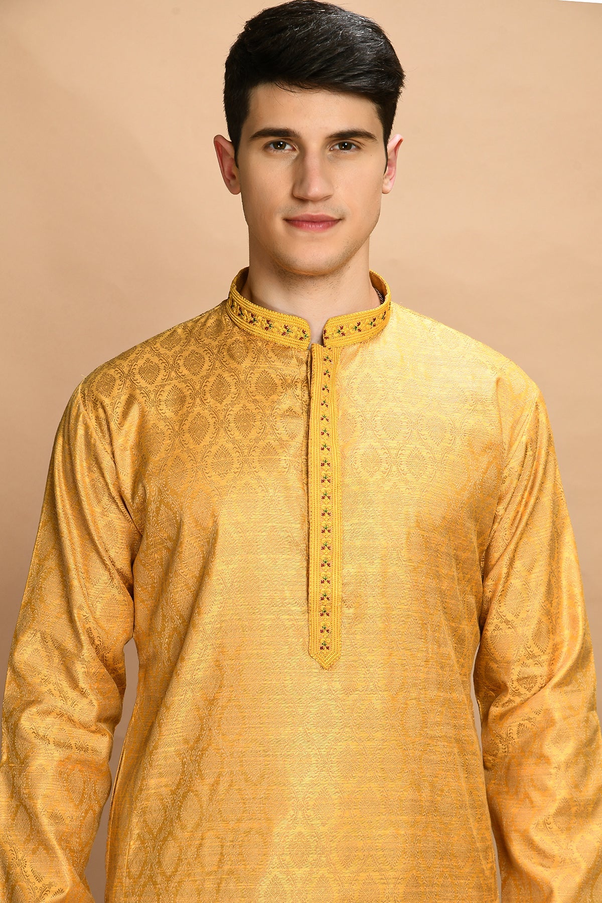 Mustard Self Design Kurta Set