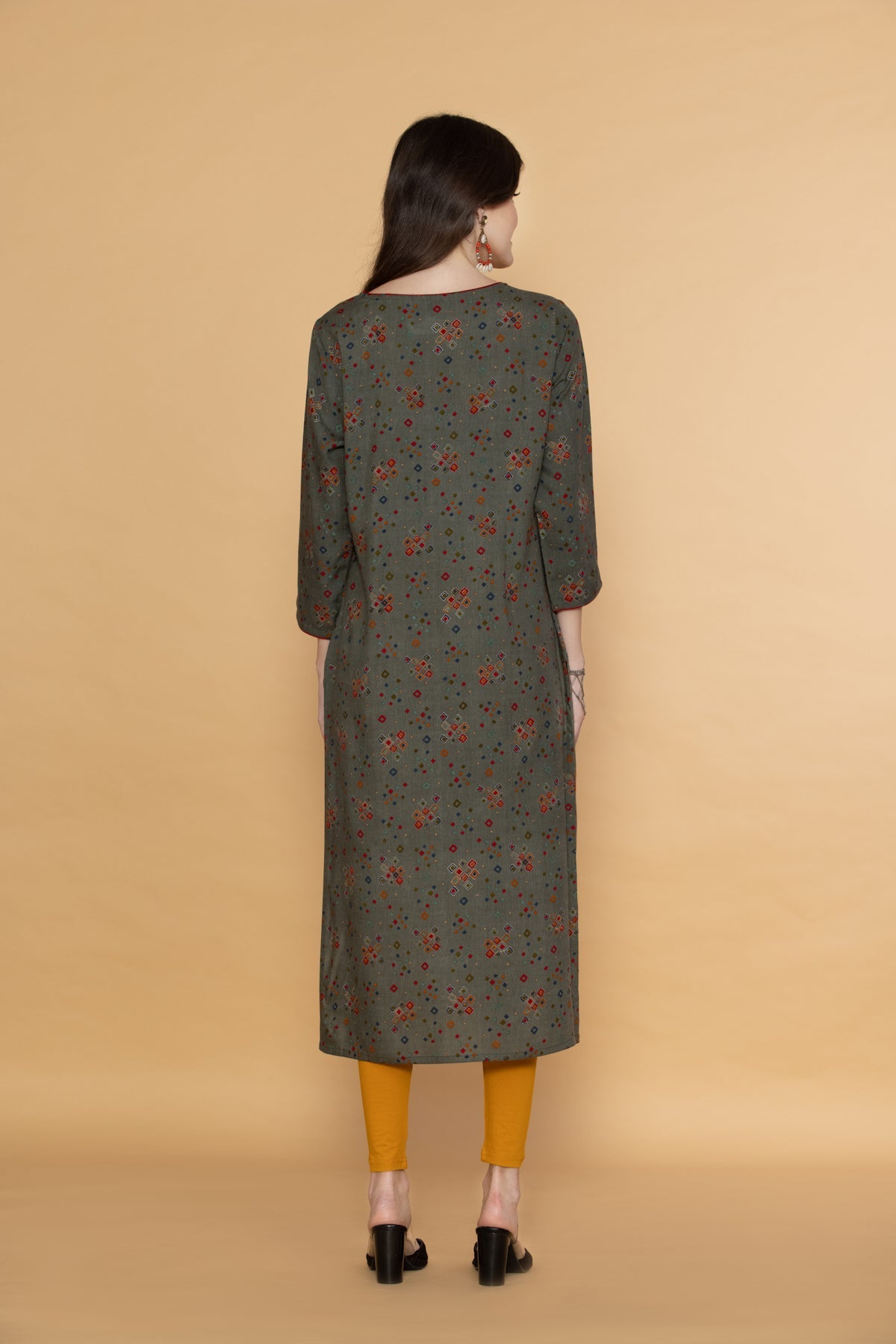 Grey Yoke Embroidered Kurta