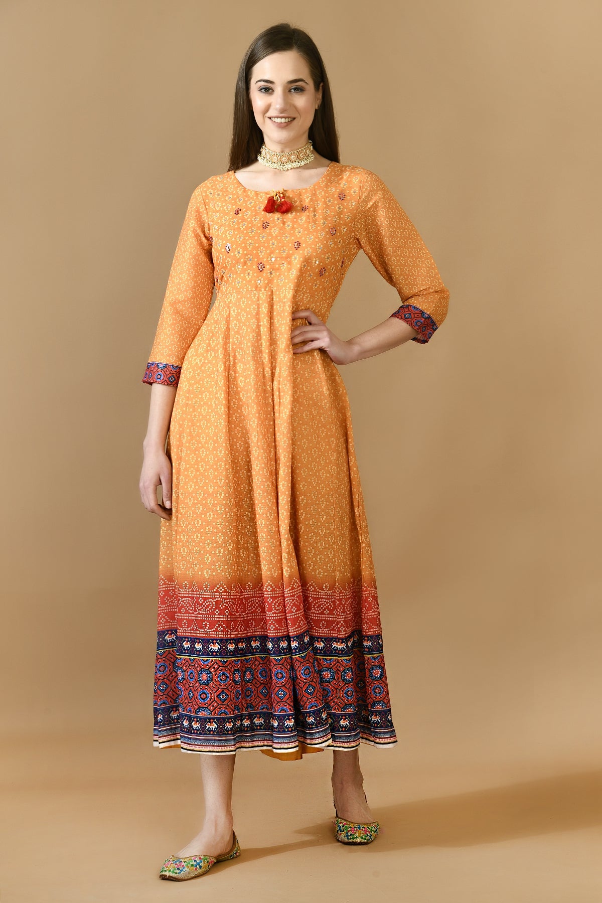 Mustard Yellow Print Midi Dress