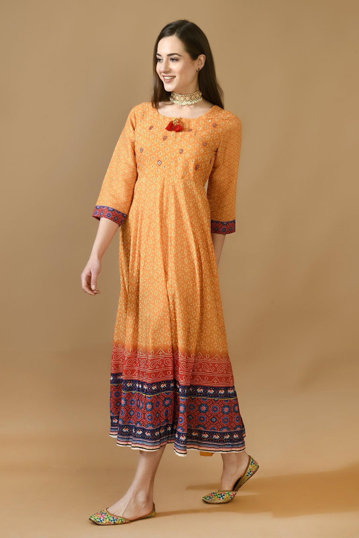 Mustard Yellow Print Midi Dress