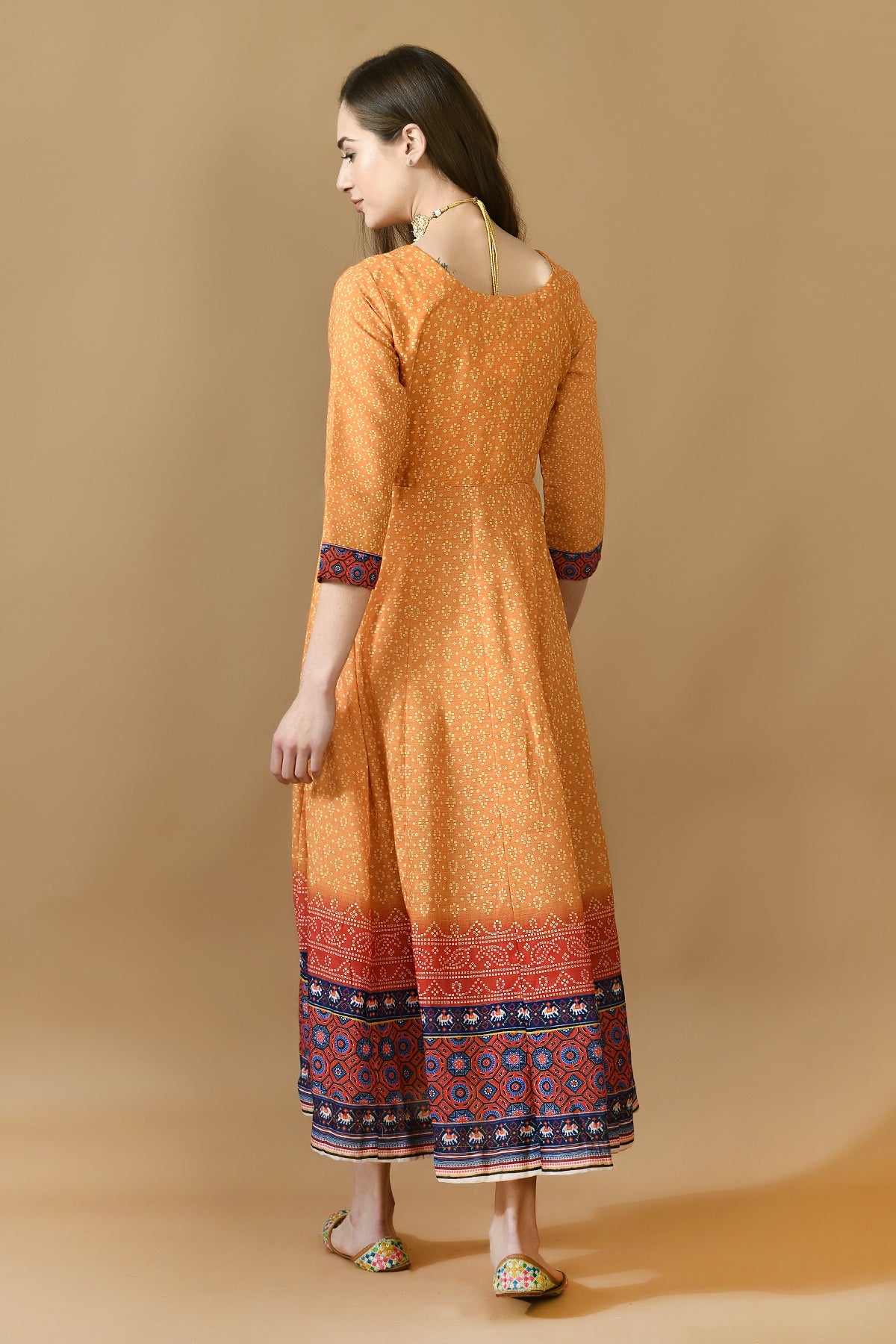 Mustard Yellow Print Midi Dress