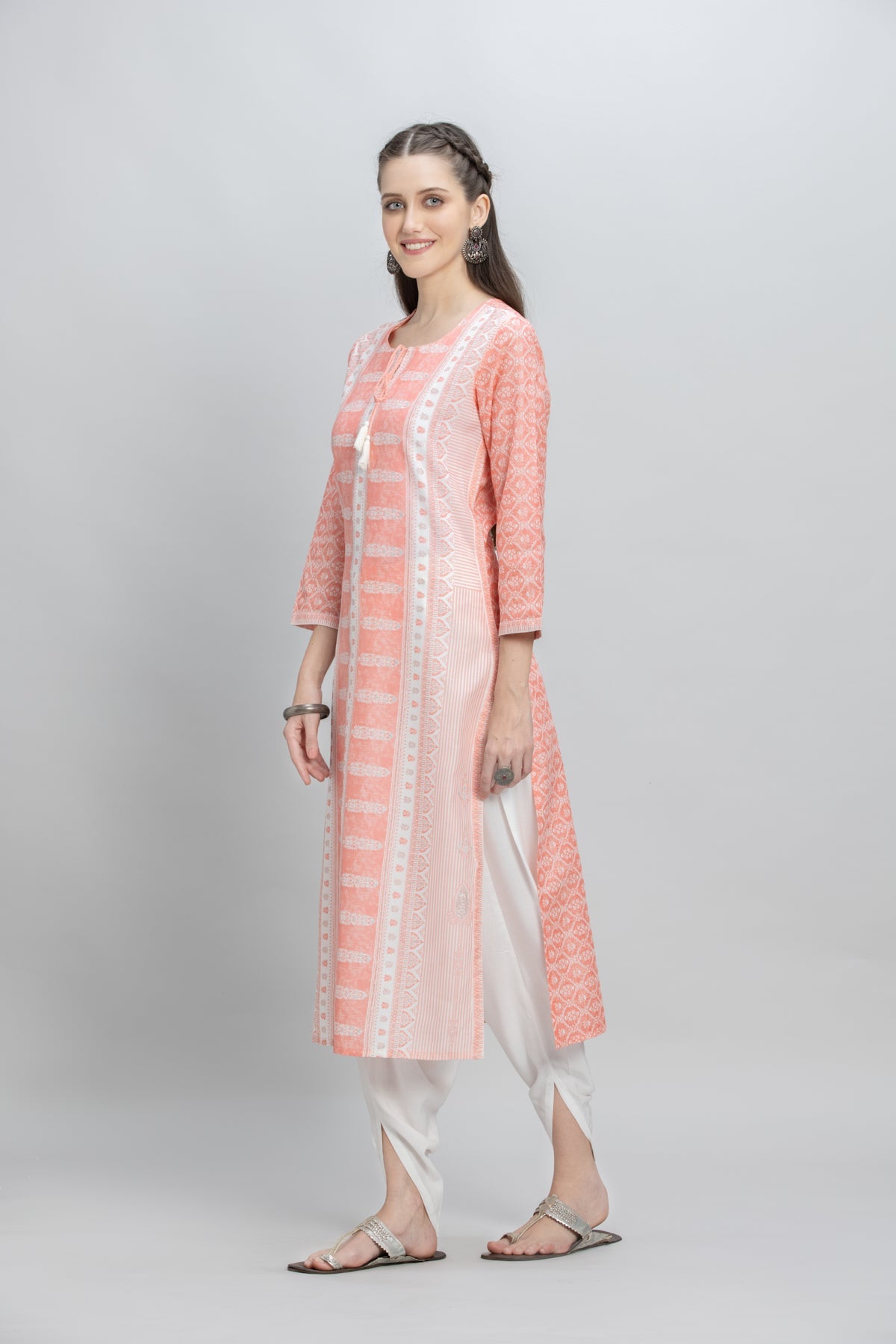Peach Printed Kurta