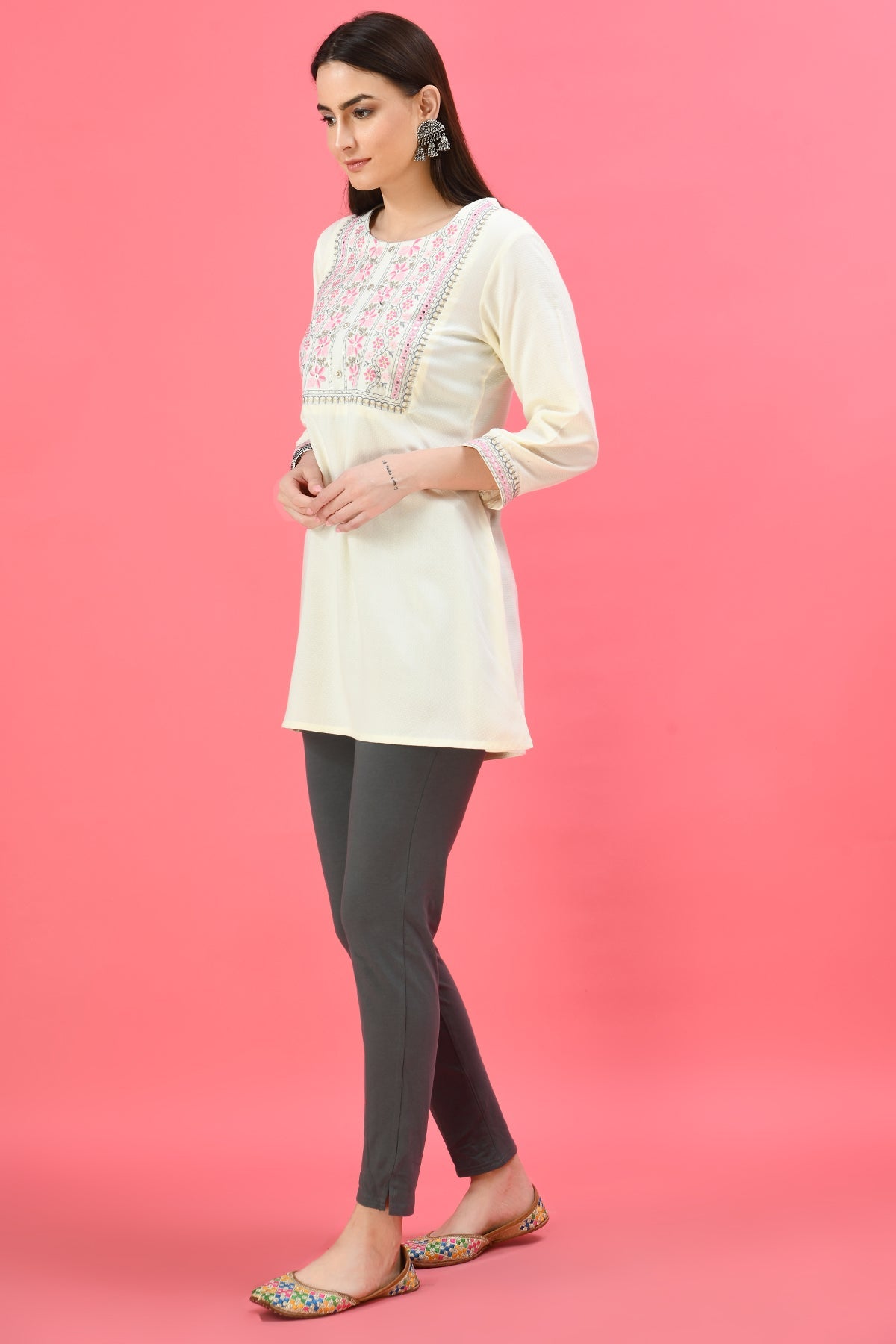 Cream Yoke Embroidered Top