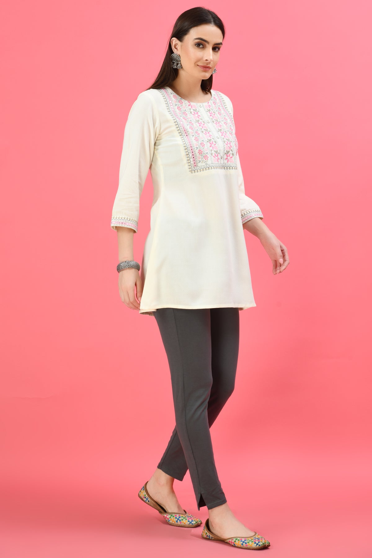 Cream Yoke Embroidered Top