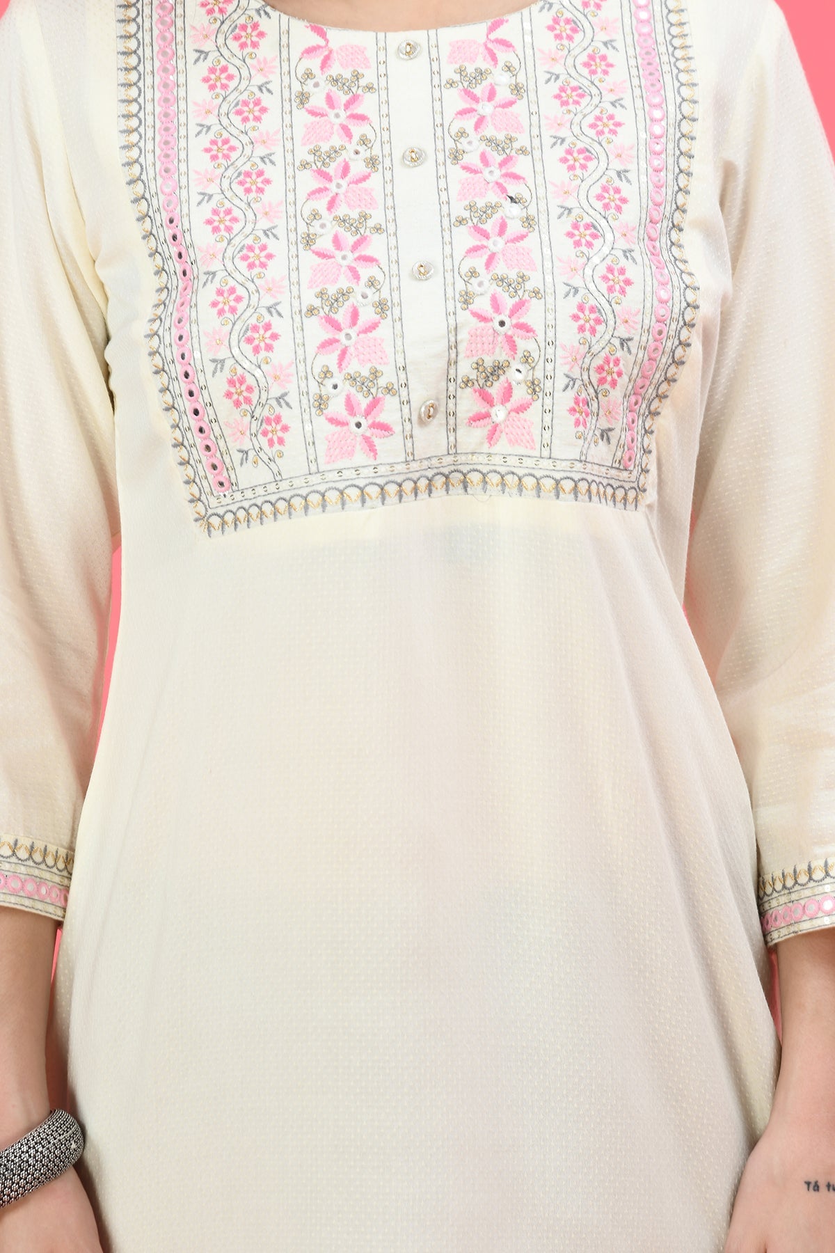 Cream Yoke Embroidered Top