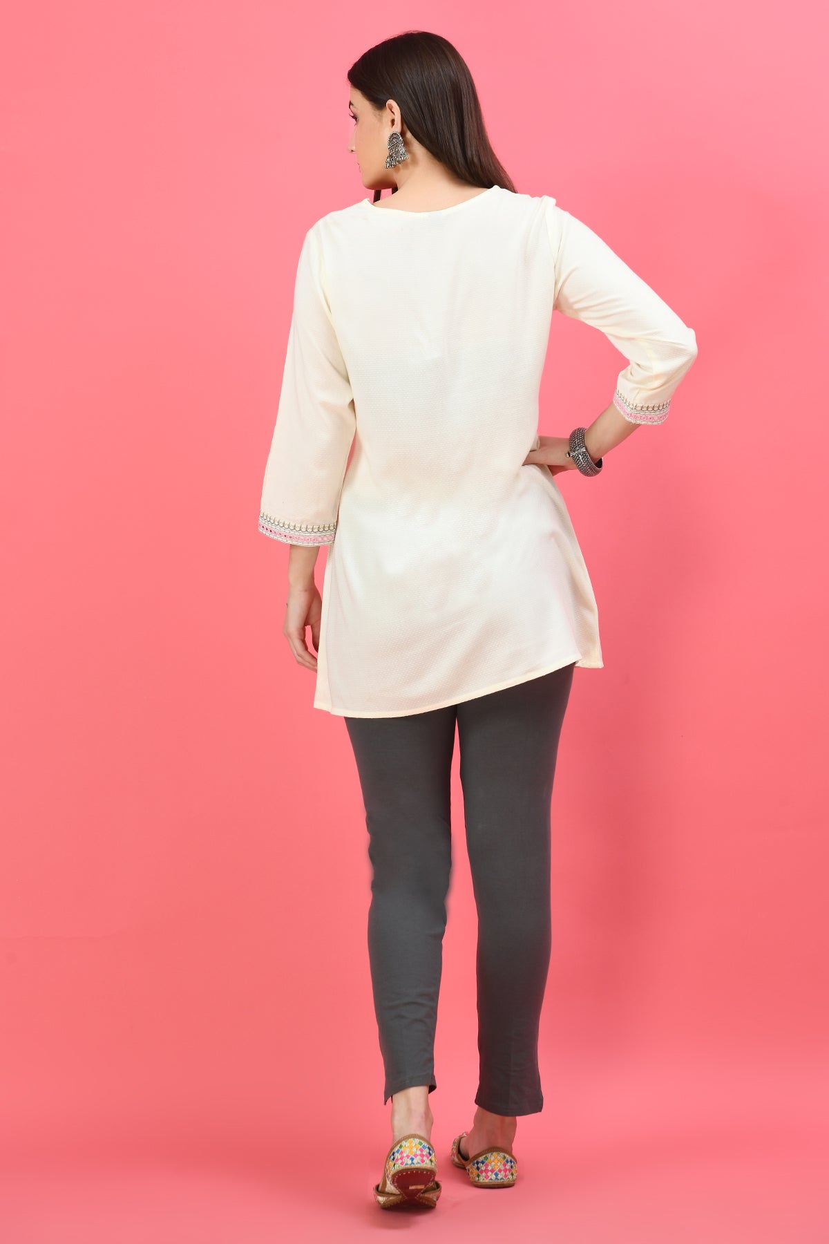 Cream Yoke Embroidered Top