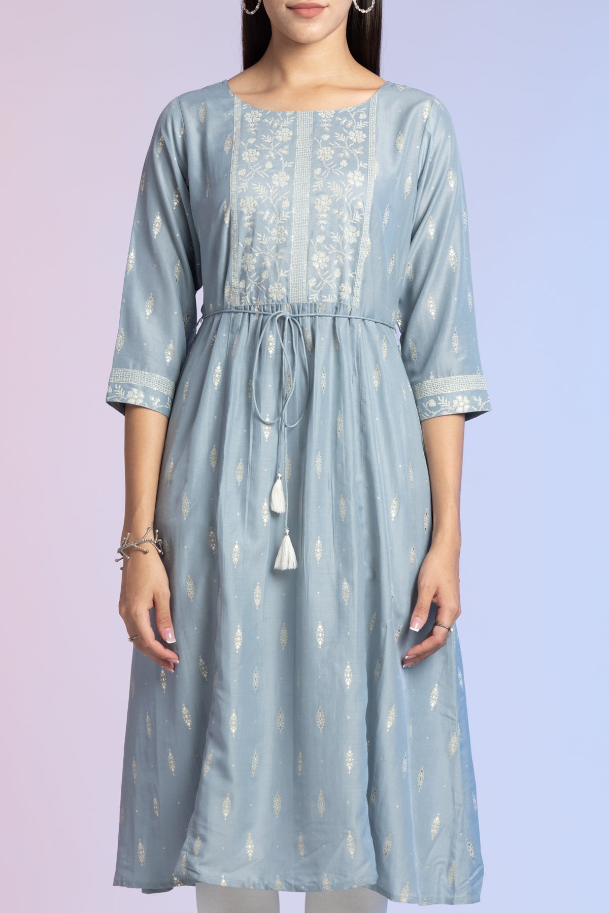 Grey Off White Printed Kurta