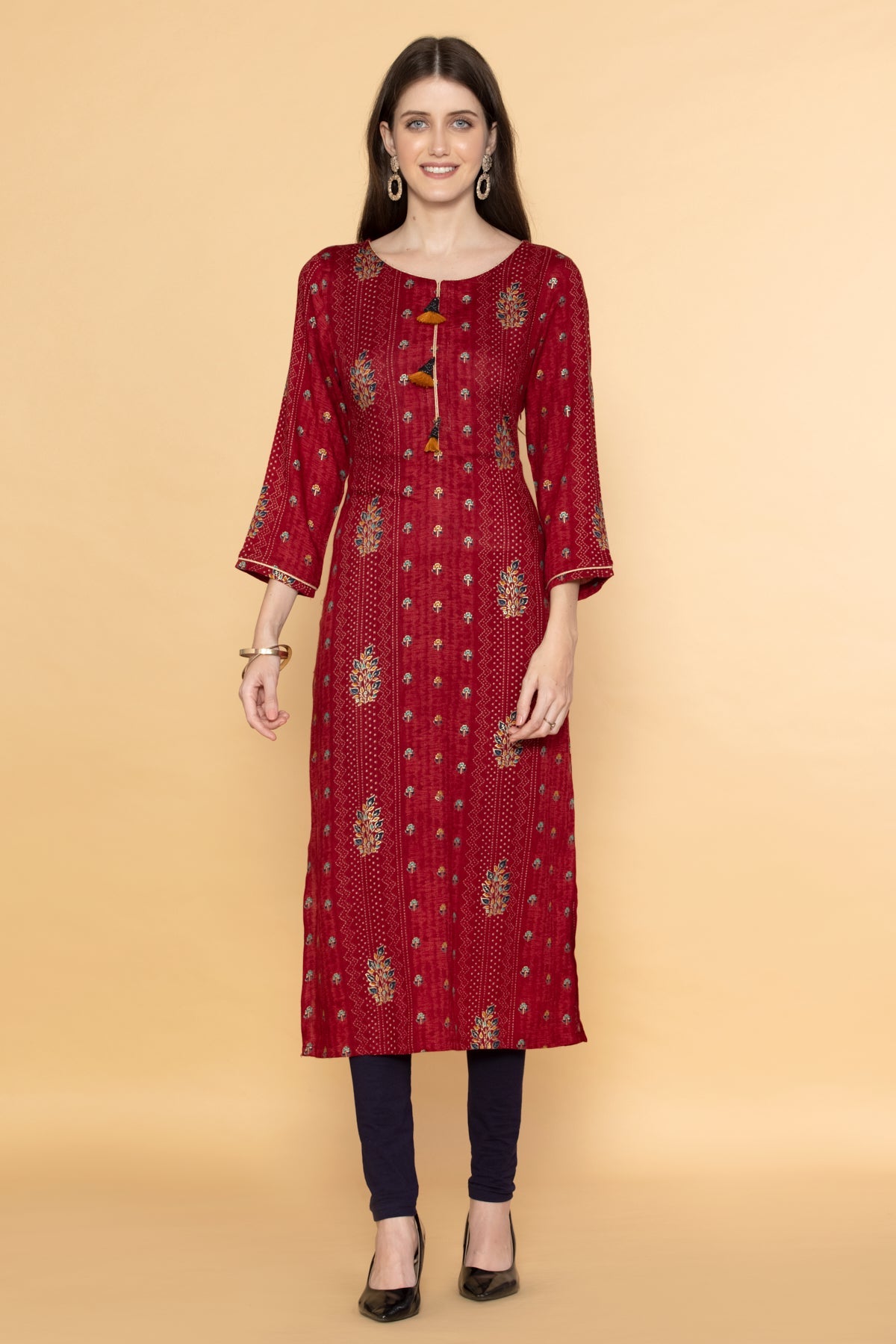 Maroon Printed Kurta