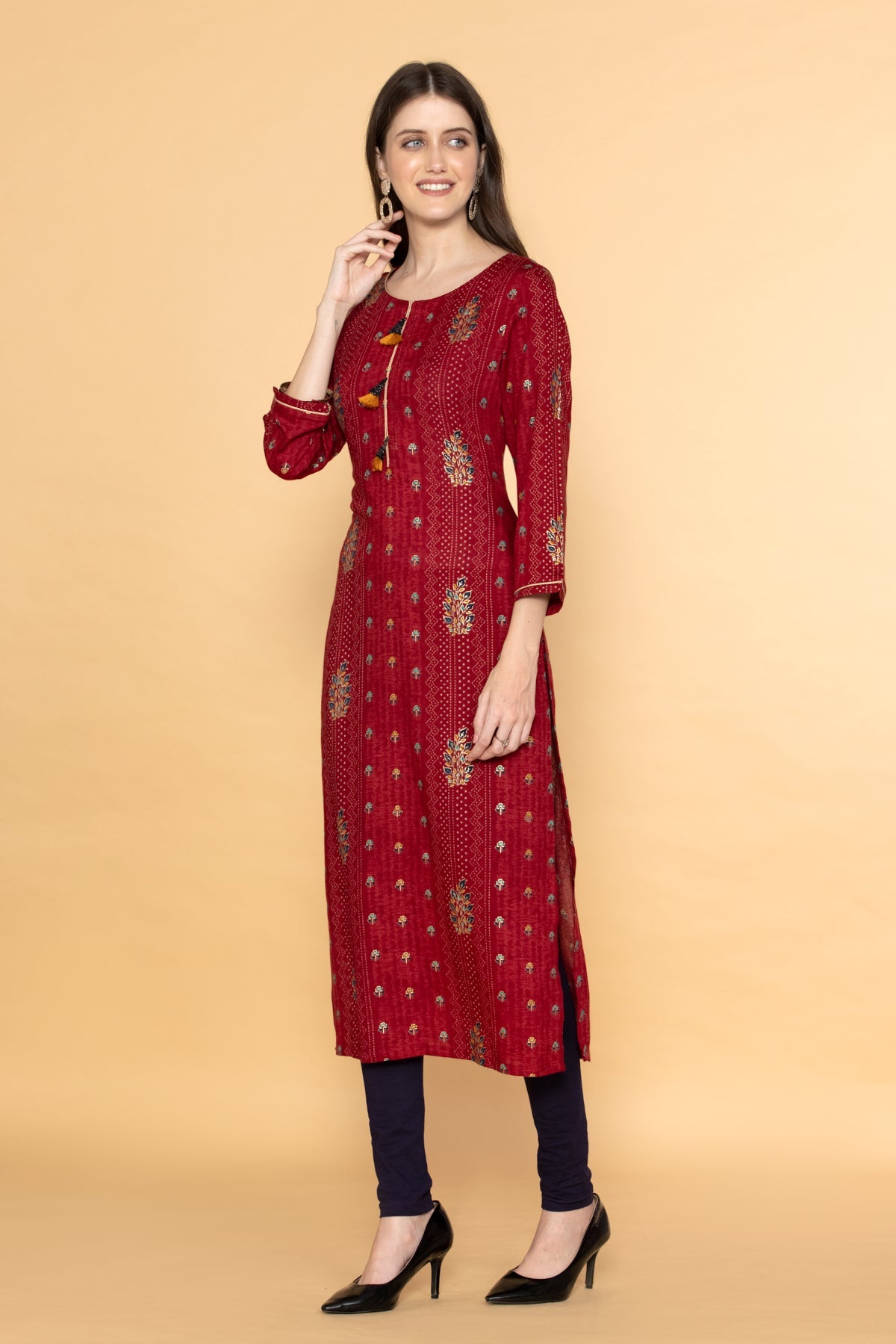Maroon Printed Kurta