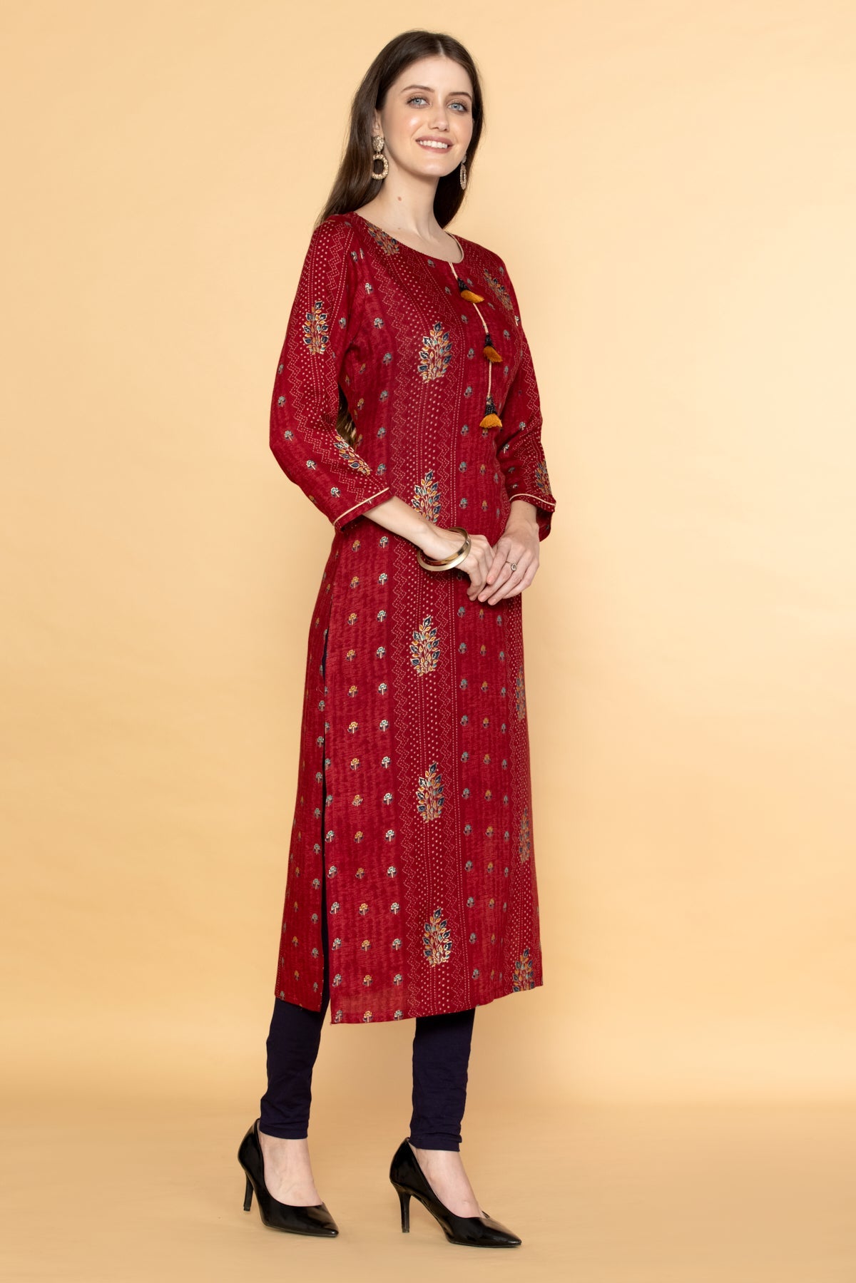 Maroon Printed Kurta