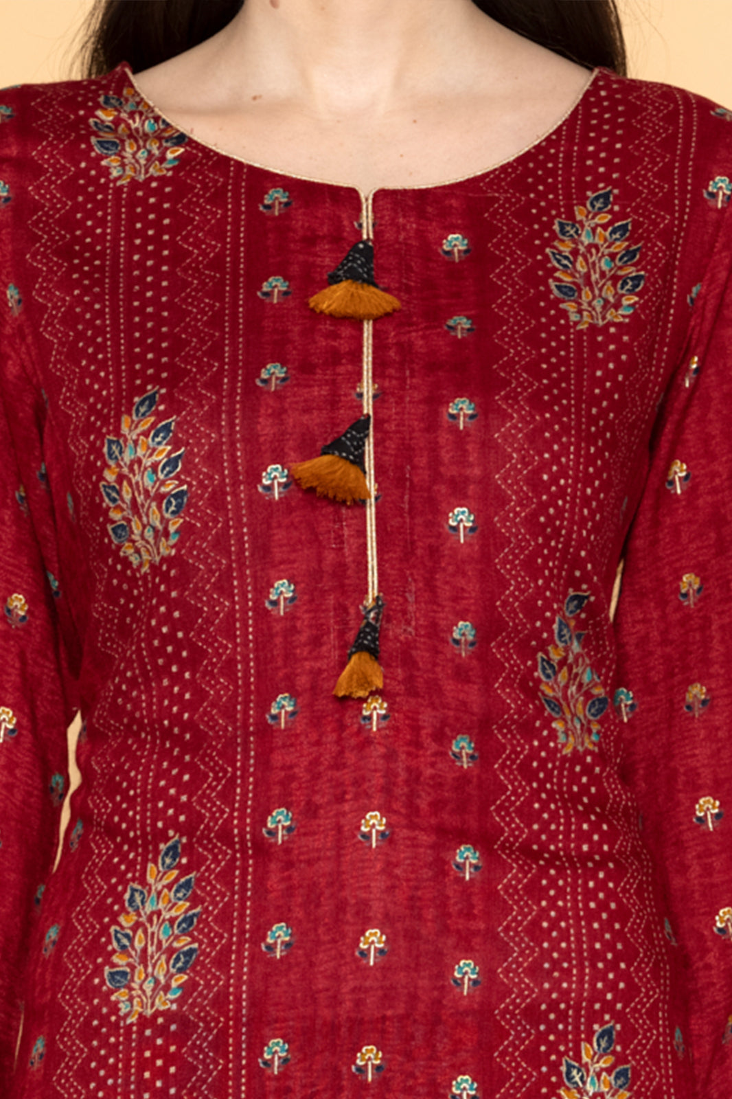 Maroon Printed Kurta