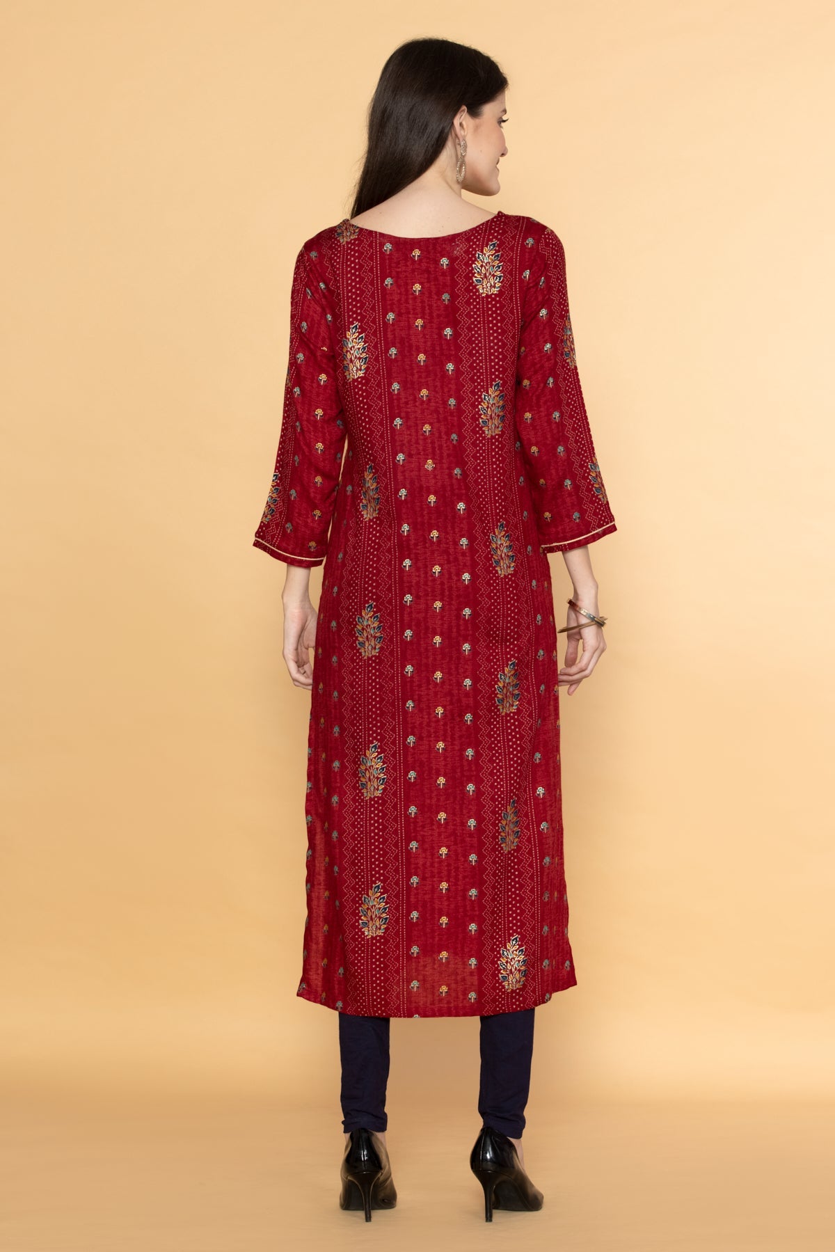 Maroon Printed Kurta