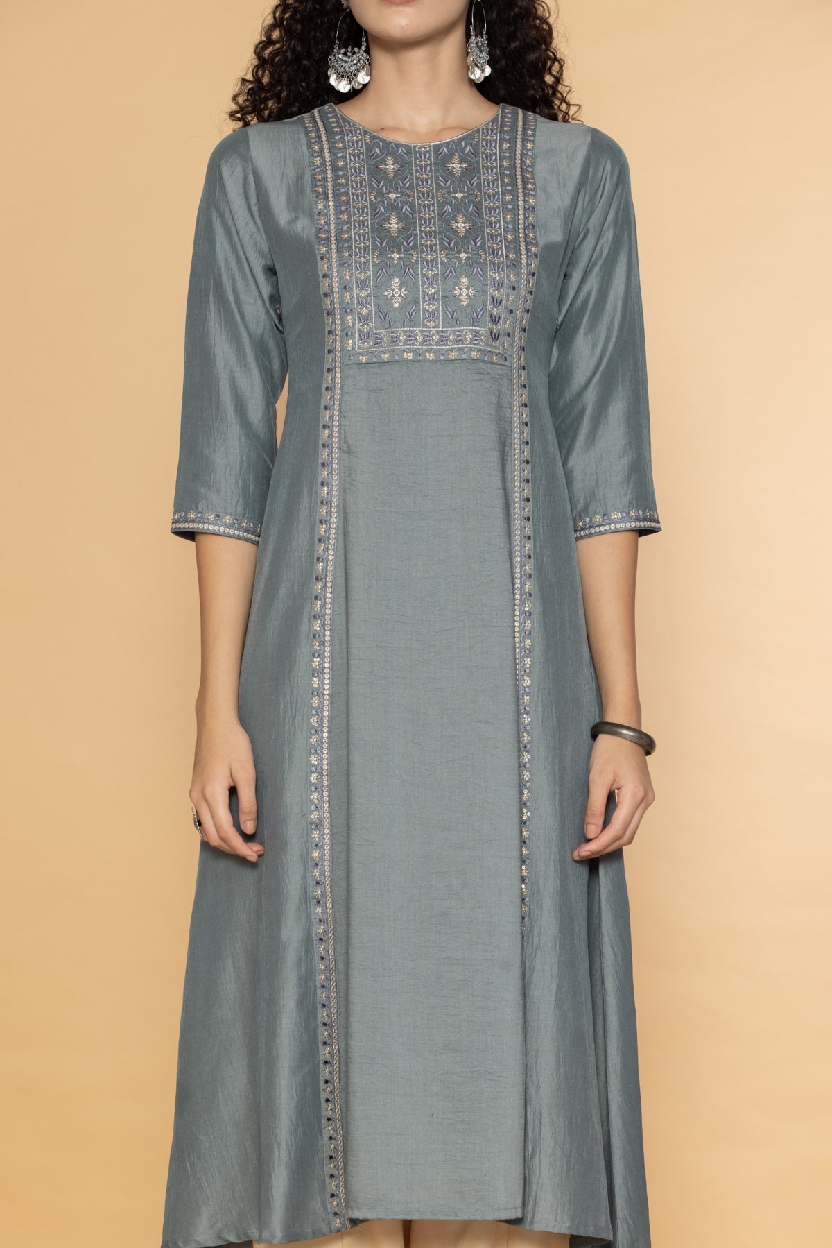 Grey Embroidered Dress