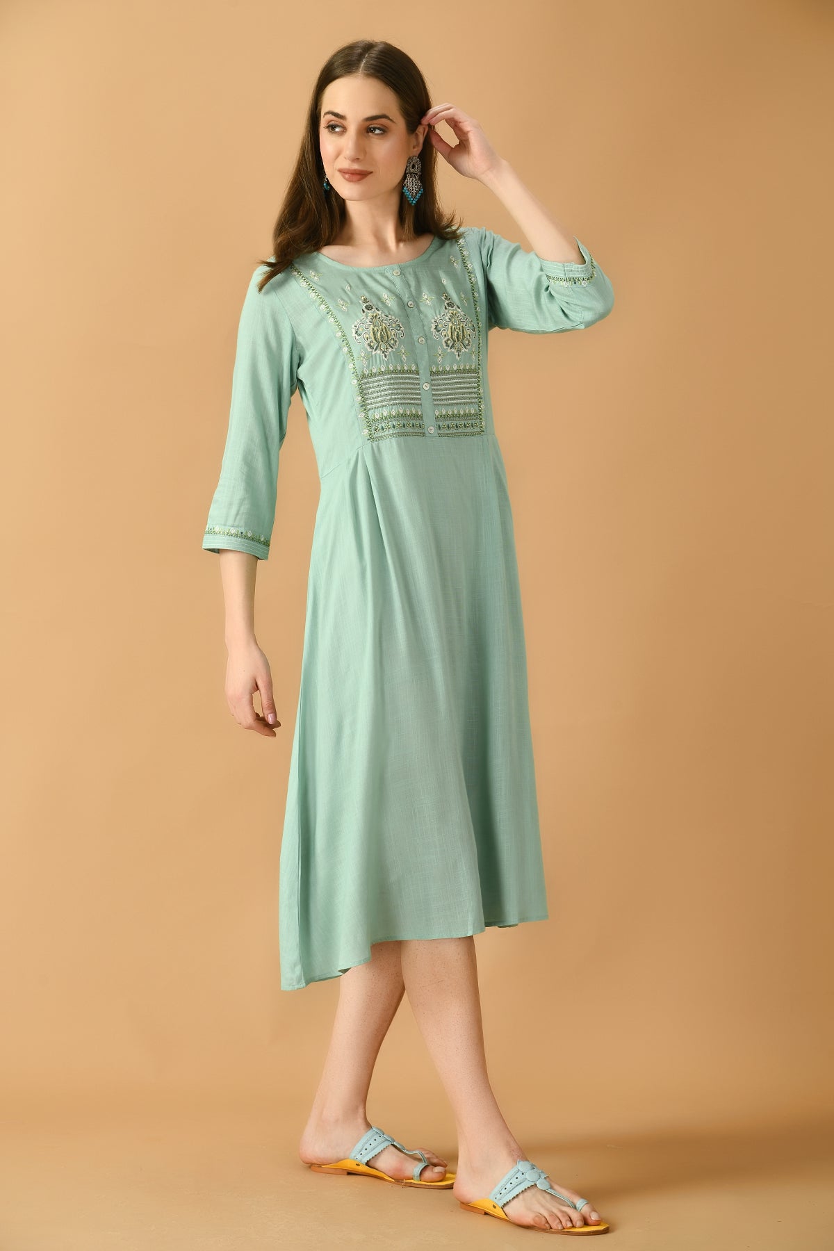 Green Yoke Embroidered Kurta