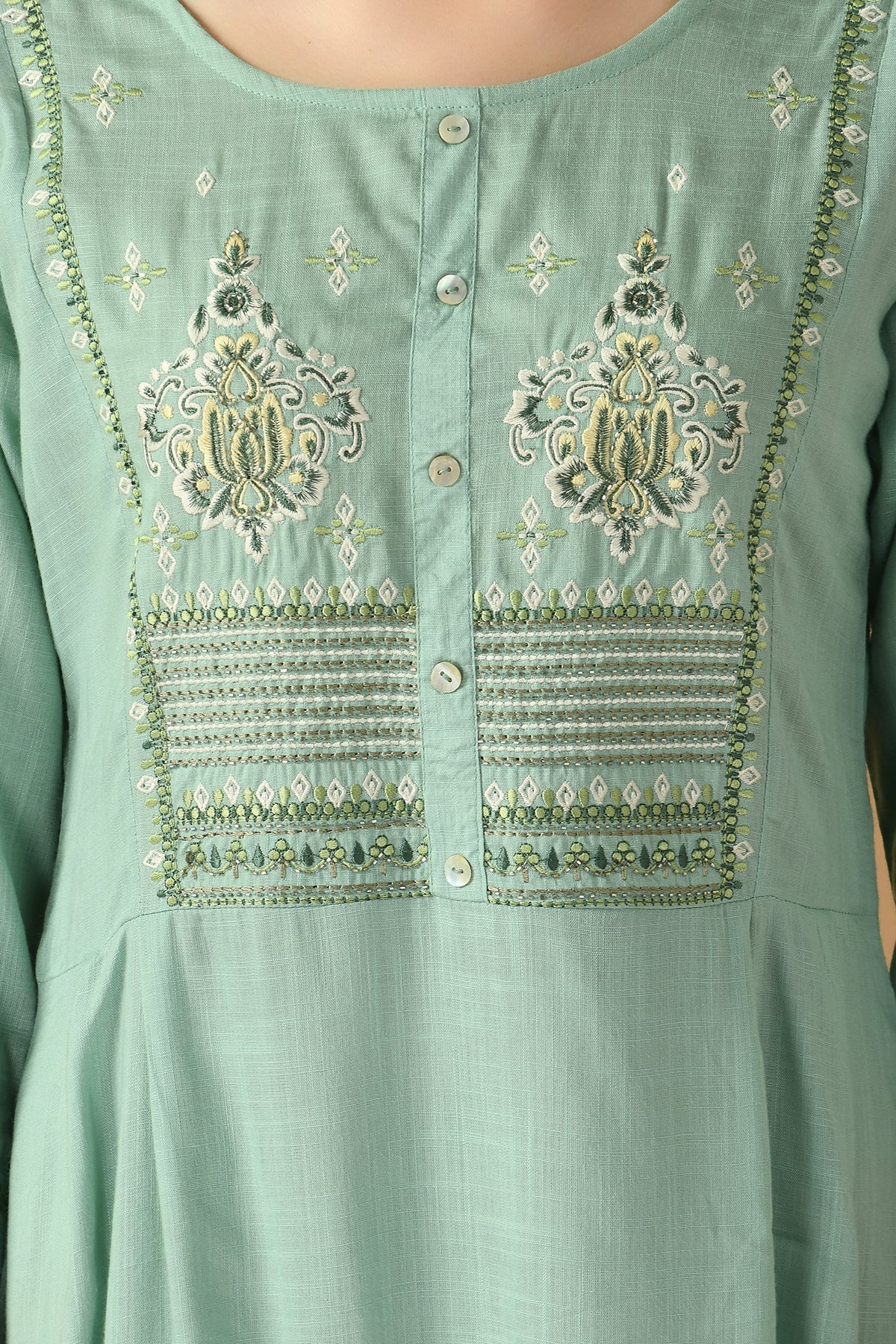 Green Yoke Embroidered Kurta