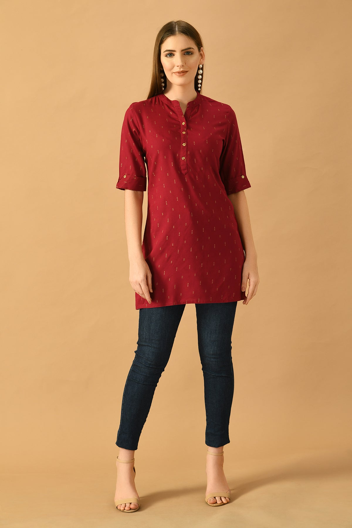 Wine and Golden Printed Straight Top