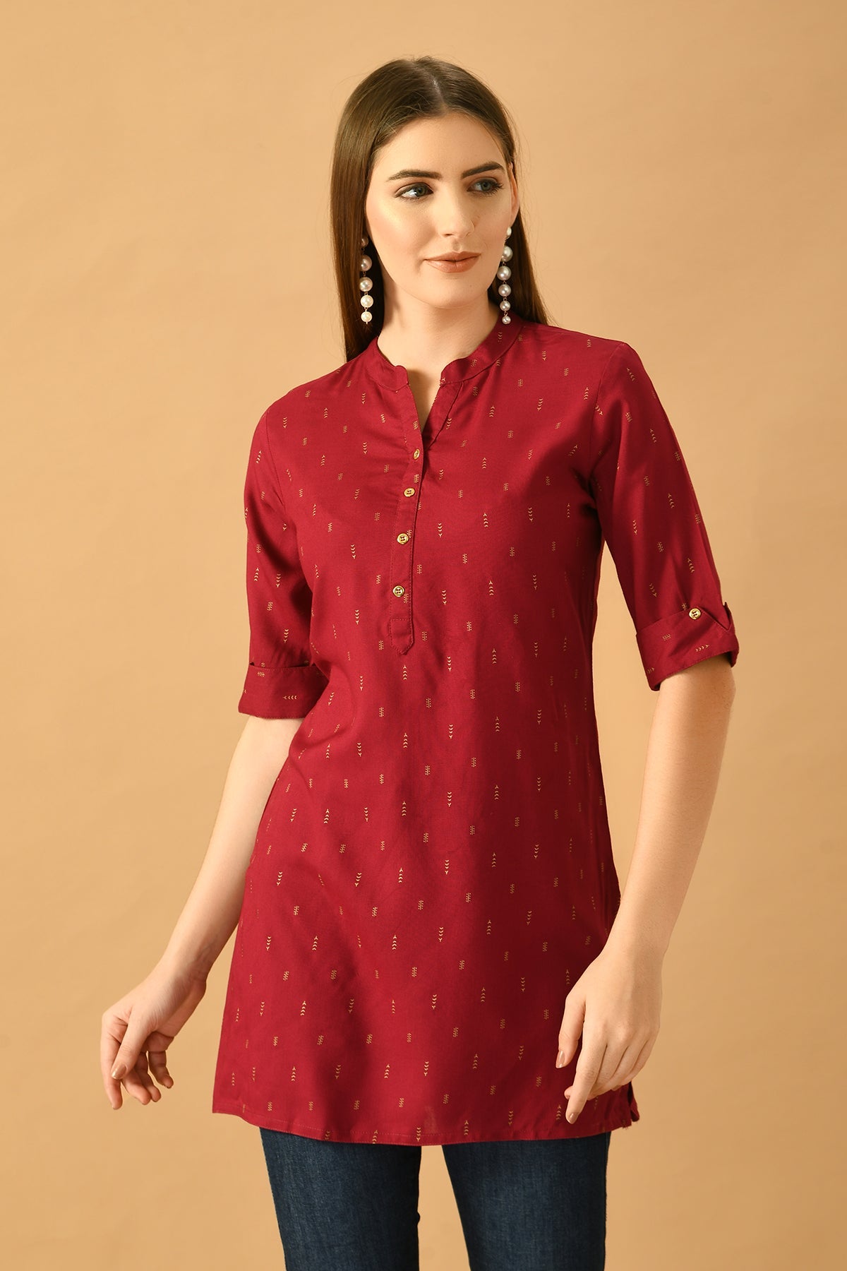 Wine and Golden Printed Straight Top