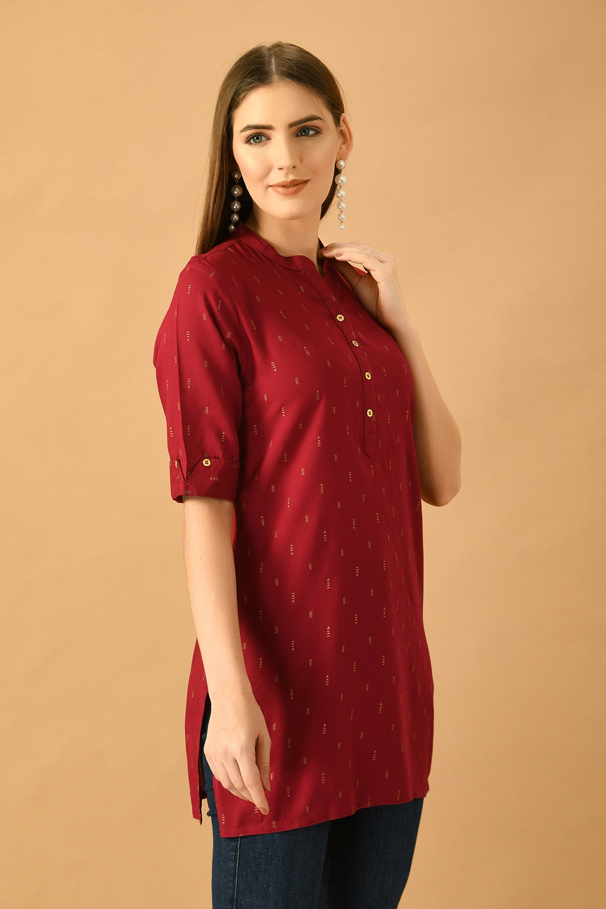 Wine and Golden Printed Straight Top