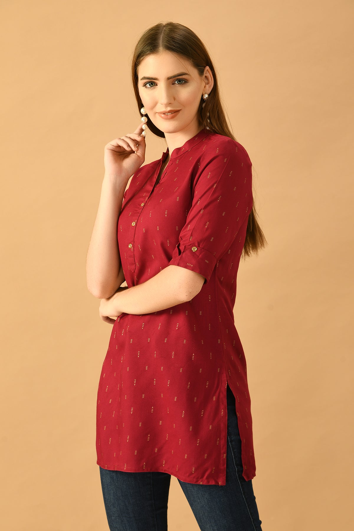 Wine and Golden Printed Straight Top