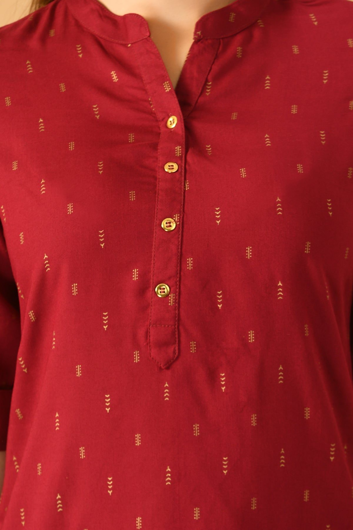 Wine and Golden Printed Straight Top