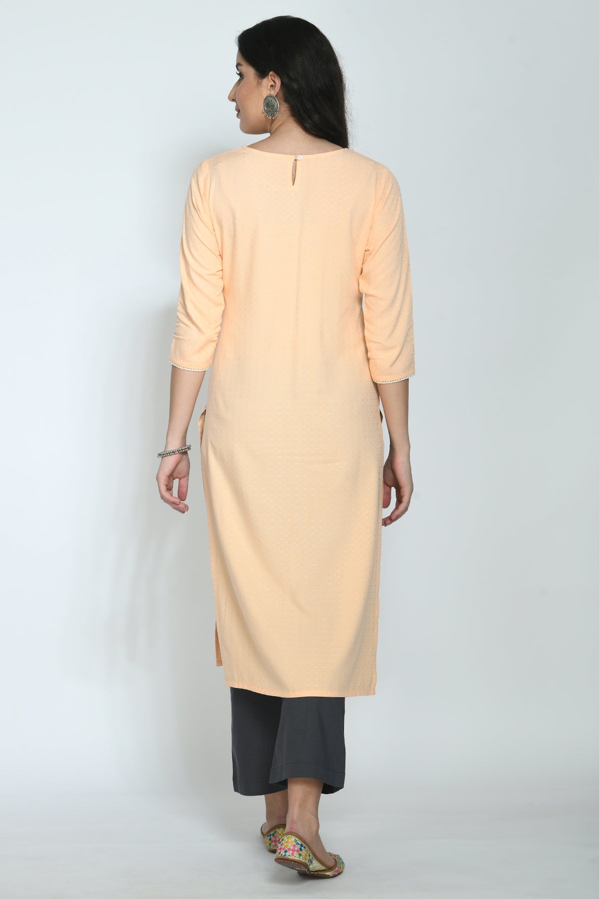 Peach Yoke Embroidered Kurta