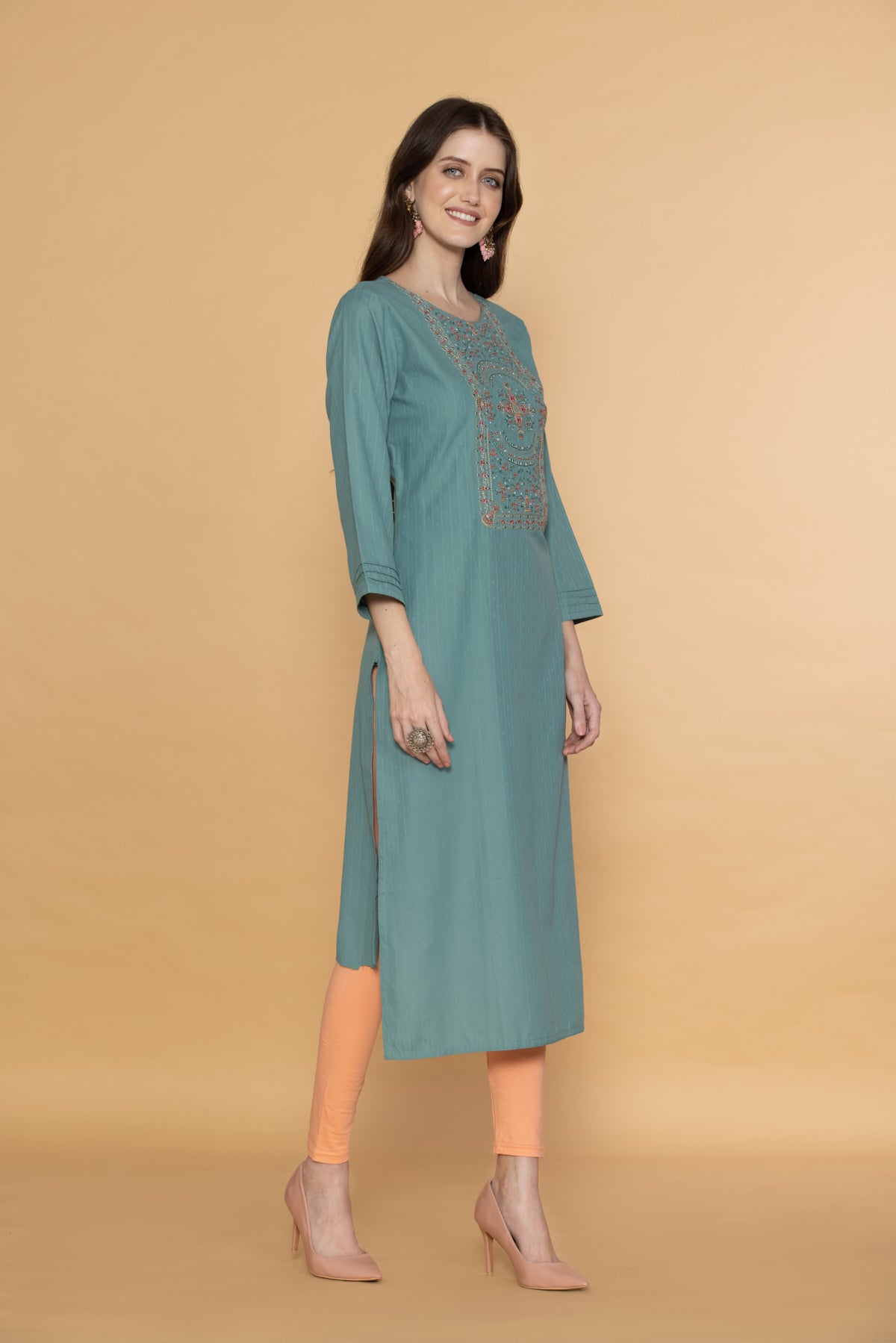 Green Yoke Embroidered Kurta