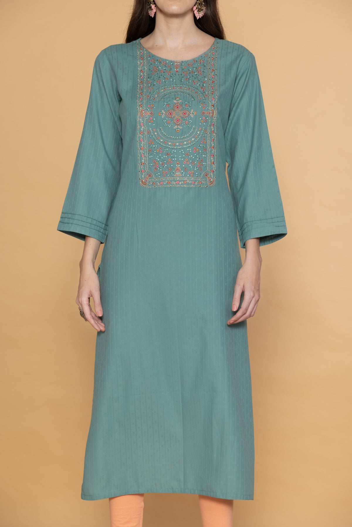 Green Yoke Embroidered Kurta