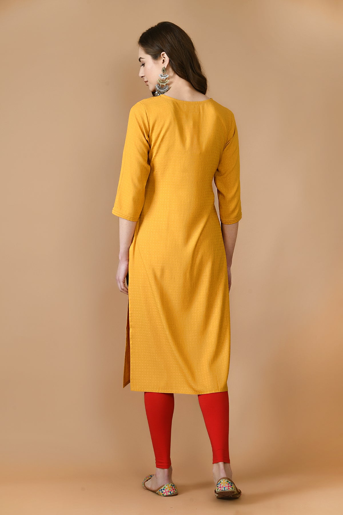 Mustard Yellow Yoke Embroidered Kurta