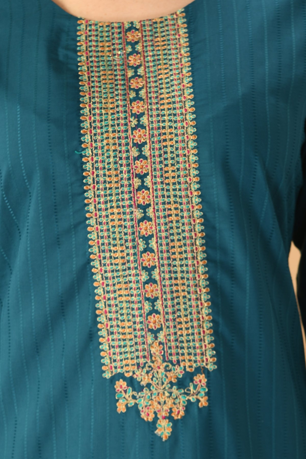 Teal Yoke Embroidered Kurta