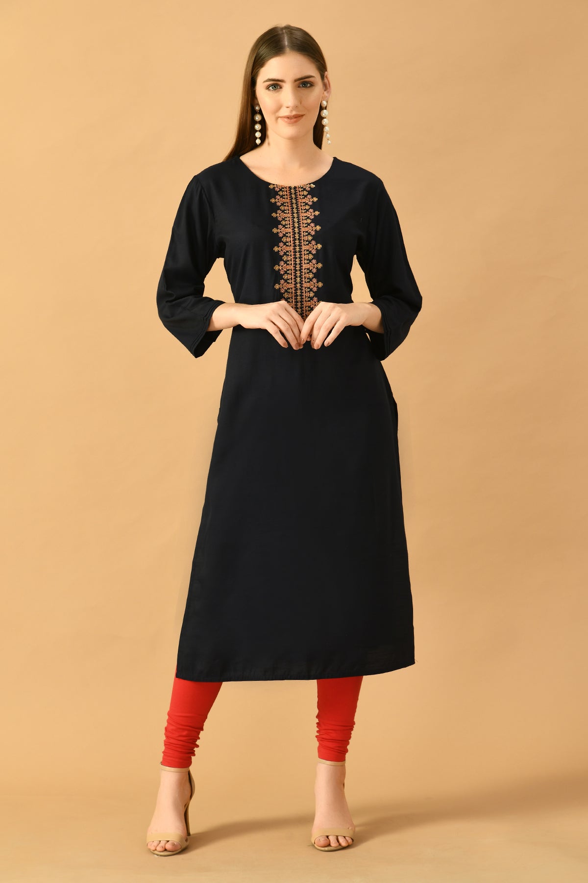 Blue Yoke Embroidered Kurta