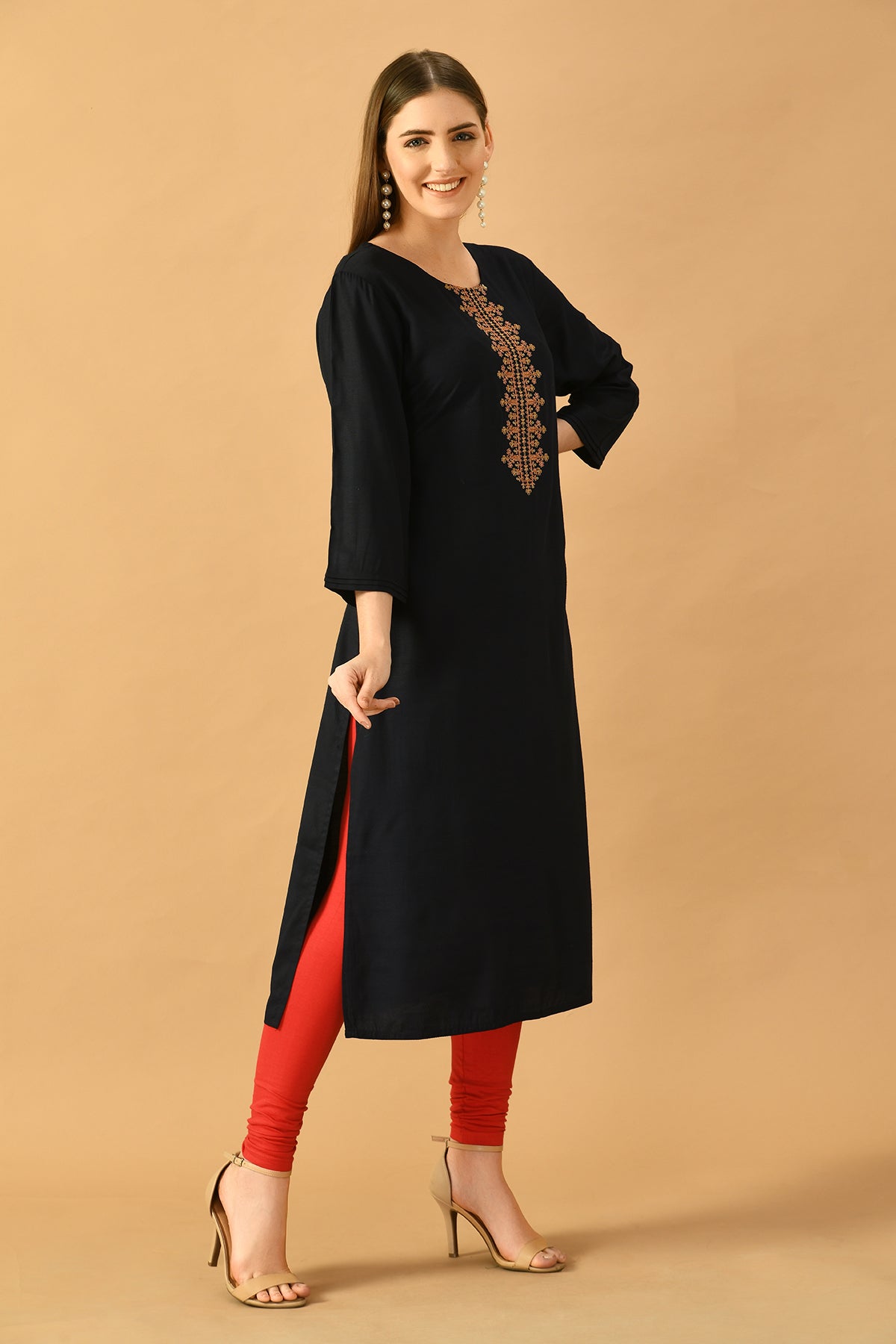 Blue Yoke Embroidered Kurta