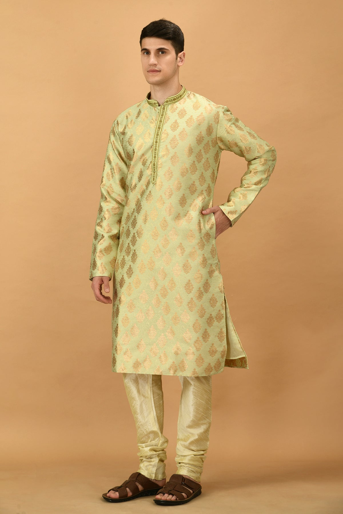 Green Self Design Kurta Set