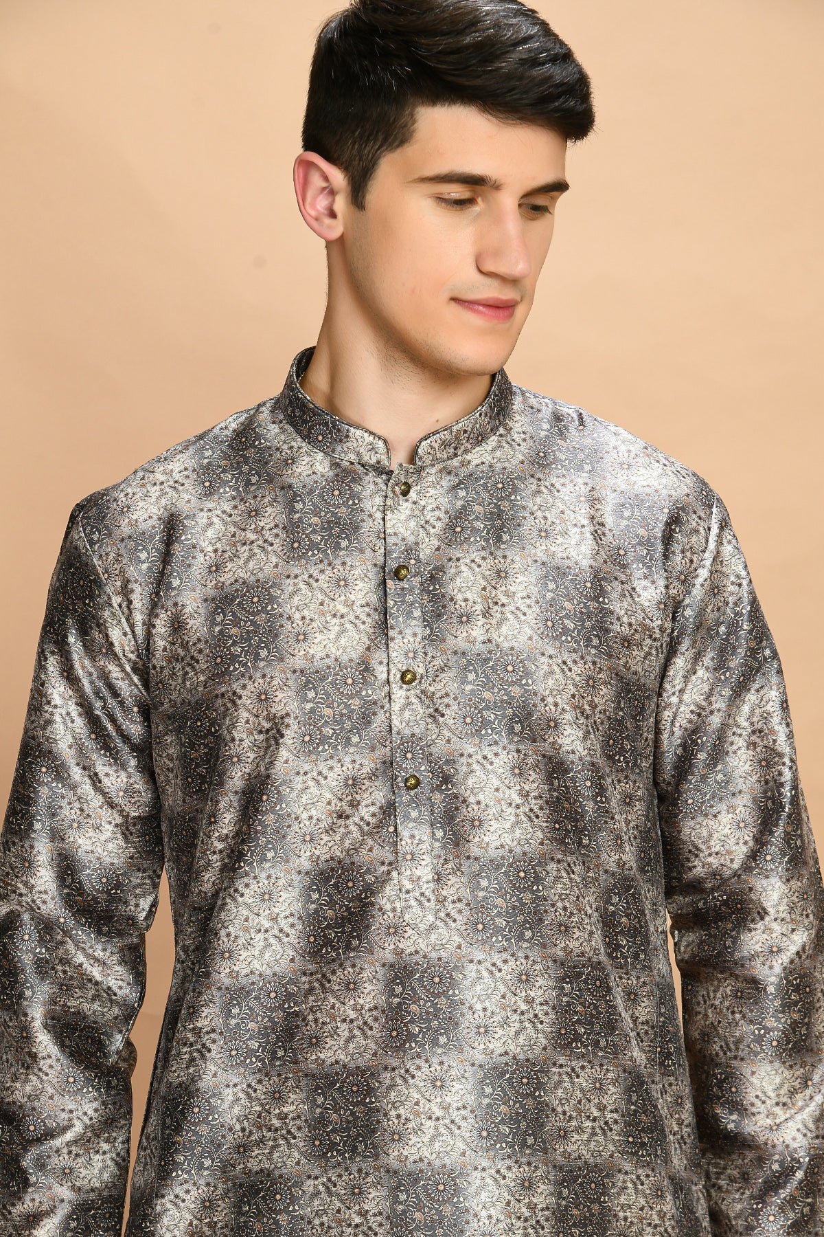 Grey Printed Straight Kurta Set
