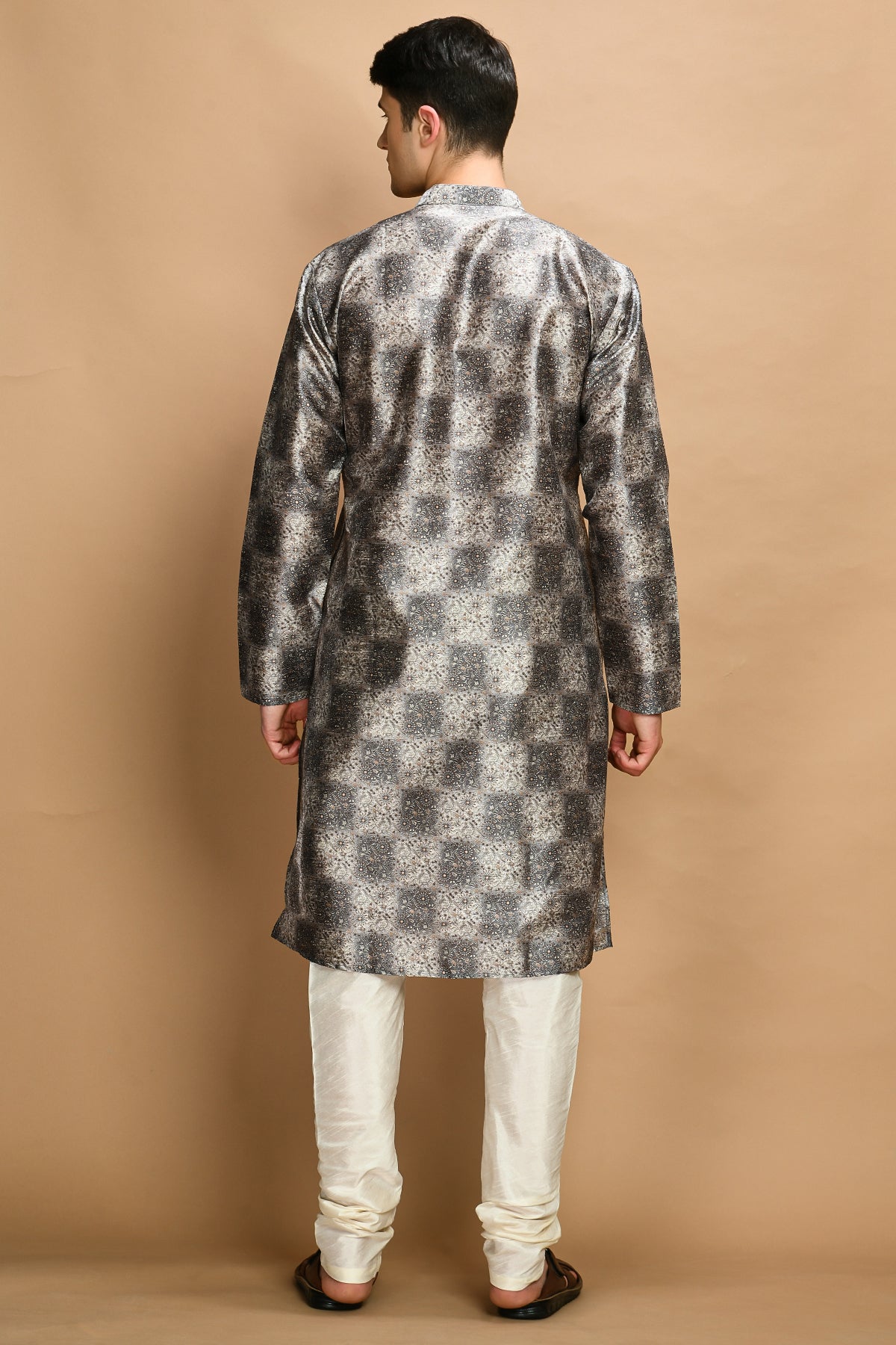 Grey Printed Straight Kurta Set