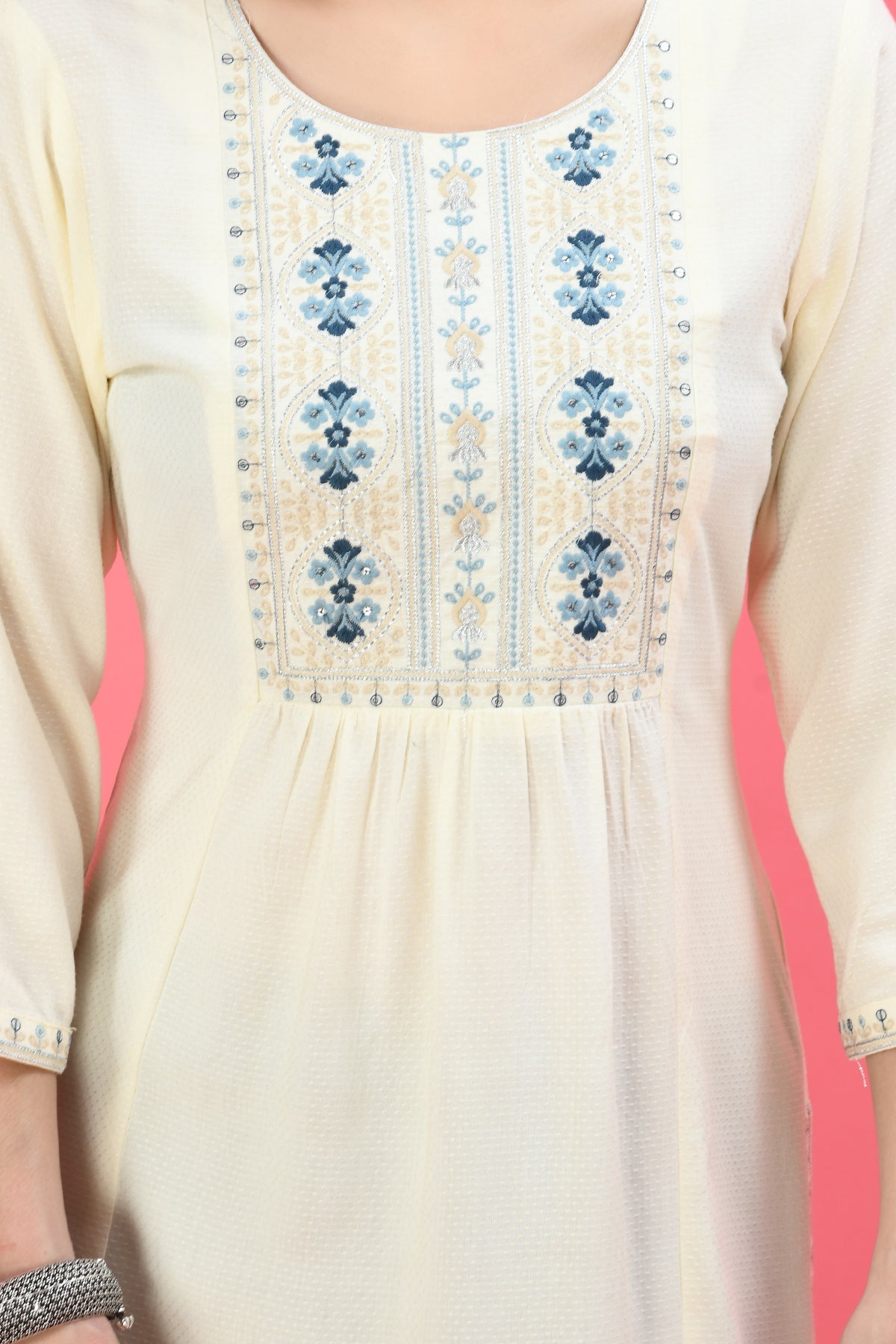 Cream Yoke Embroidered Kurta
