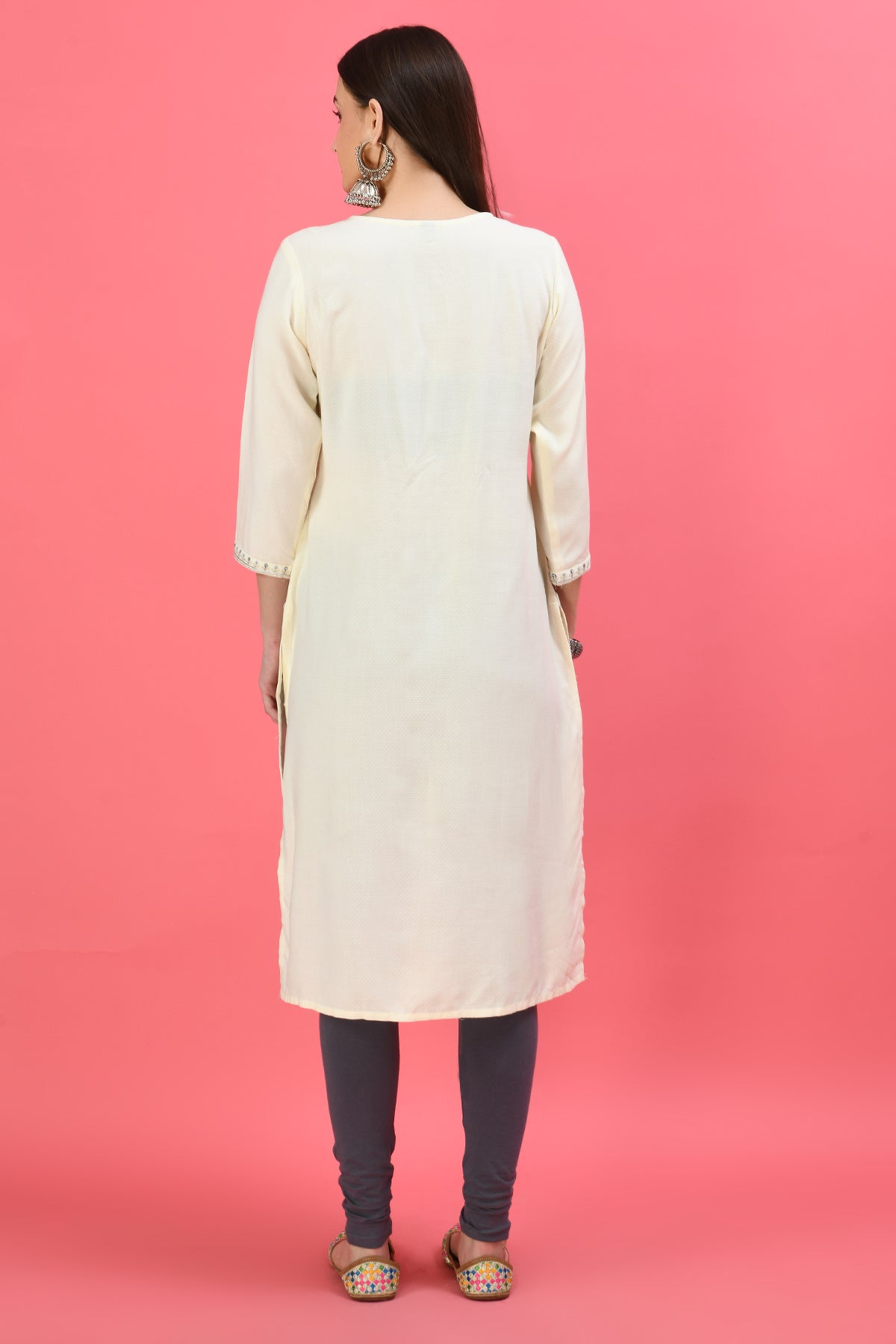 Cream Yoke Embroidered Kurta