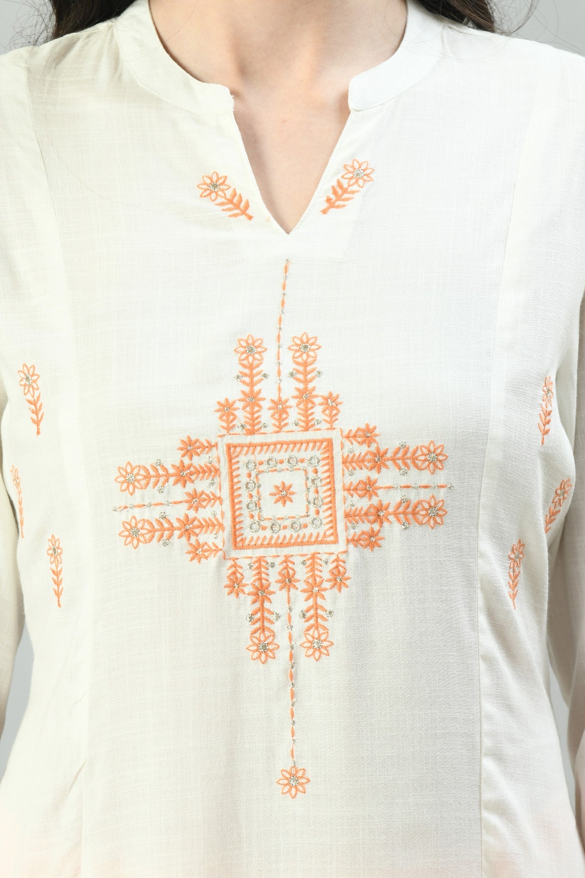 Off-White Embroidered Kurta