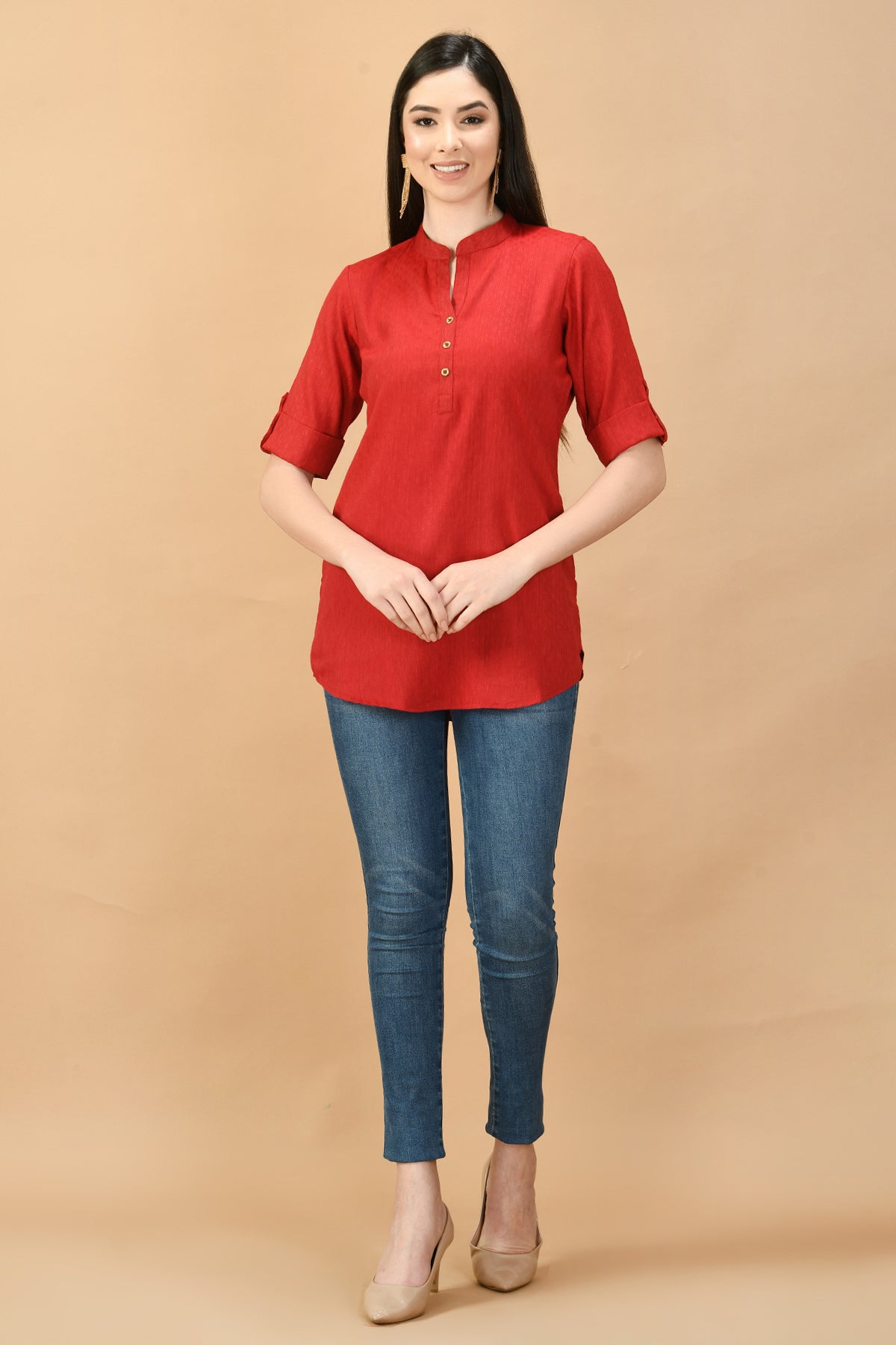 Maroon Solid Straight Top