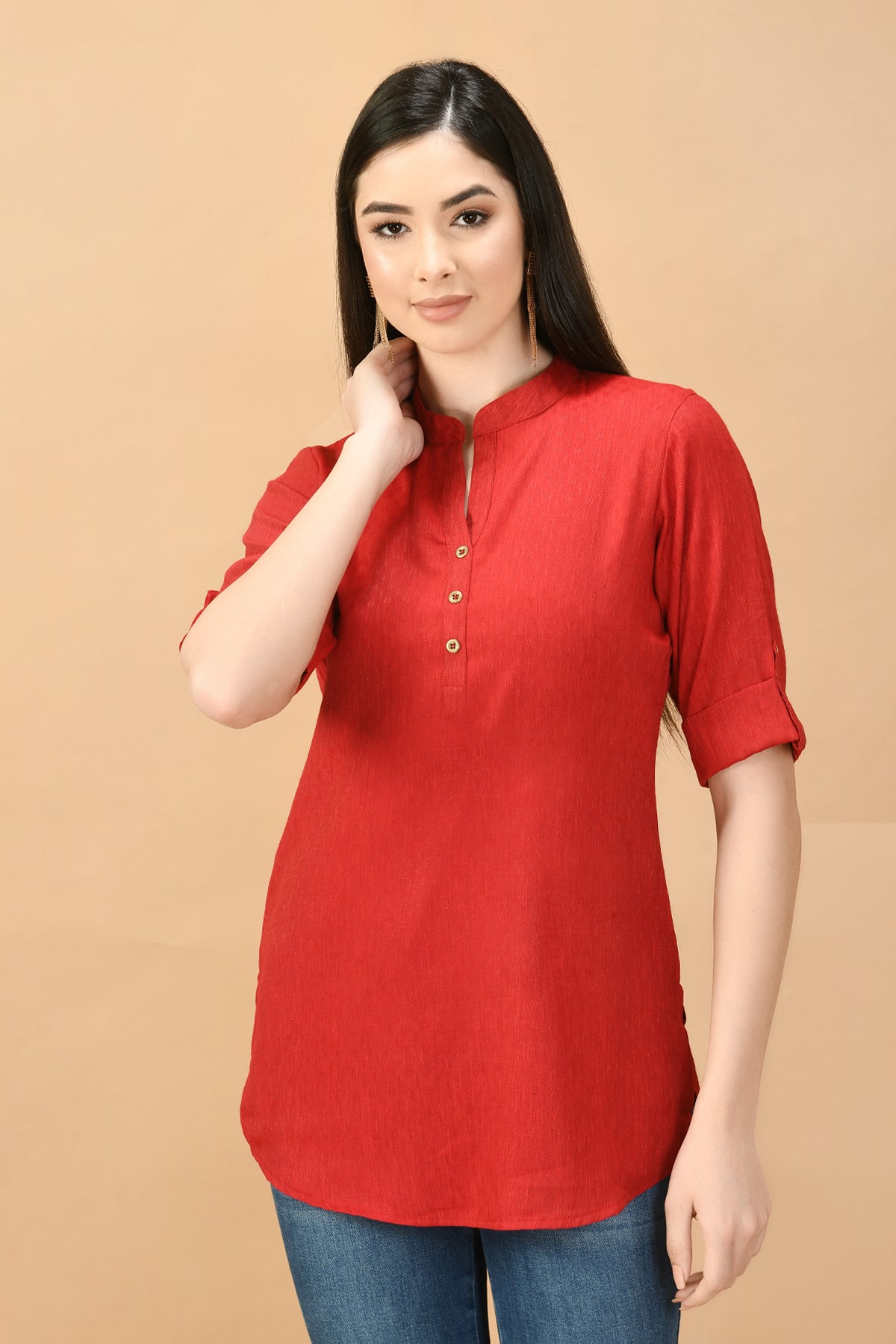 Maroon Solid Straight Top